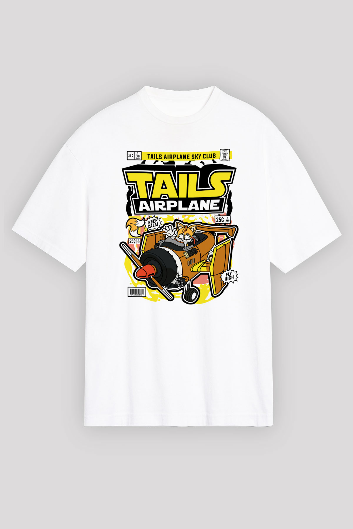 Tails Airplane  Baskılı Unisex Beyaz Oversize Tişört