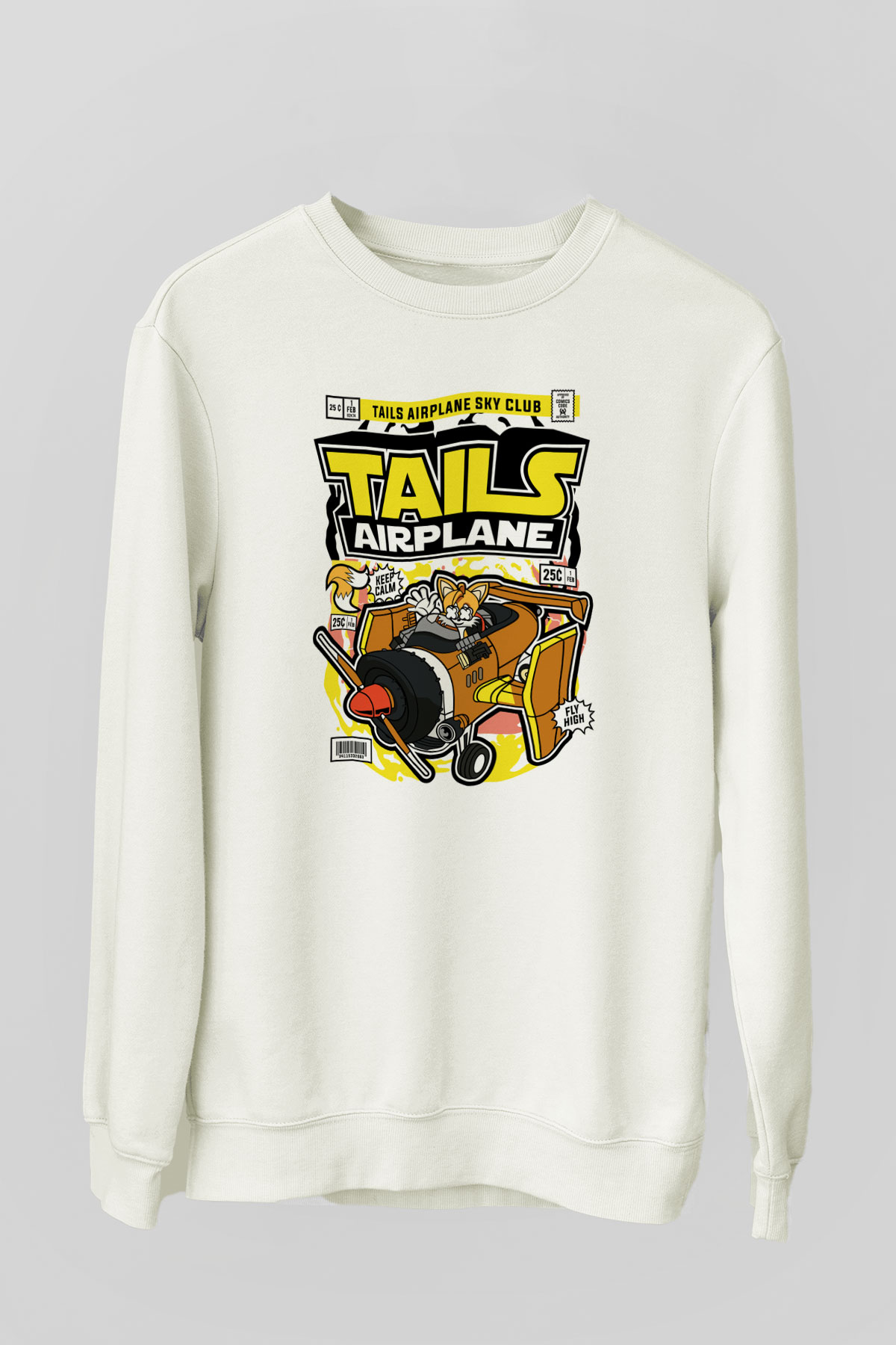 Tails Airplane  Baskılı Unisex Beyaz Sweatshirt