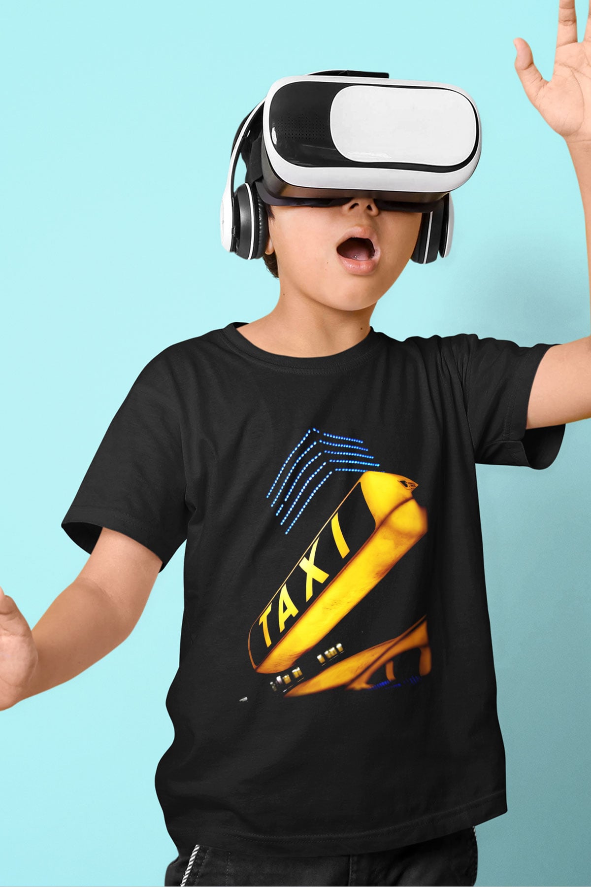 Taksici Baskılı Siyah Unisex Çocuk Tişört