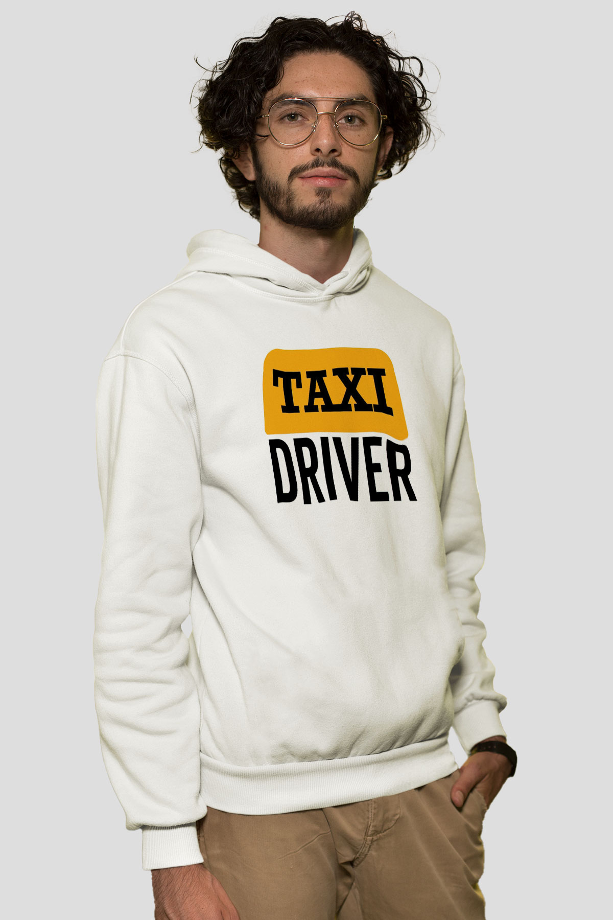 Taksici Beyaz Unisex Kapüşonlu Sweatshirt