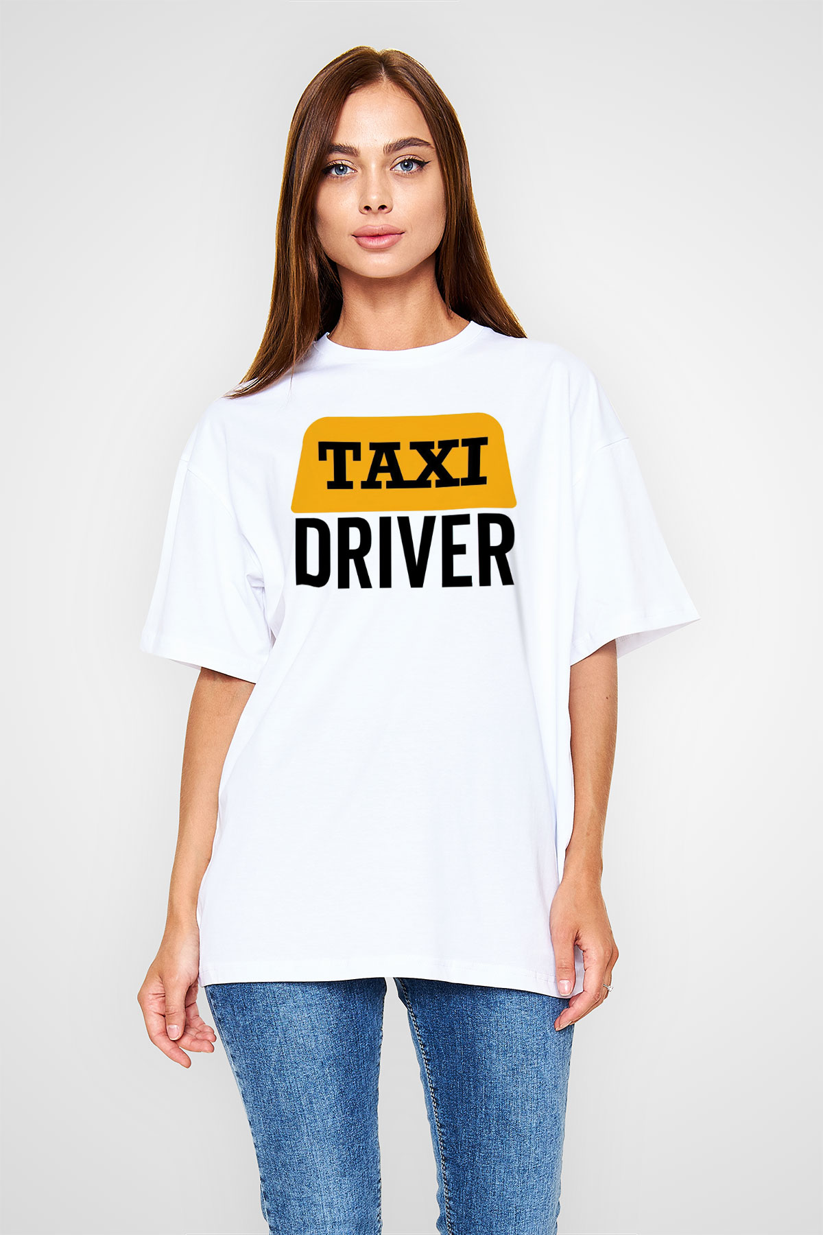 Taksici Beyaz Oversize Tişört Oversize T-shirt - TişörtFabrikası