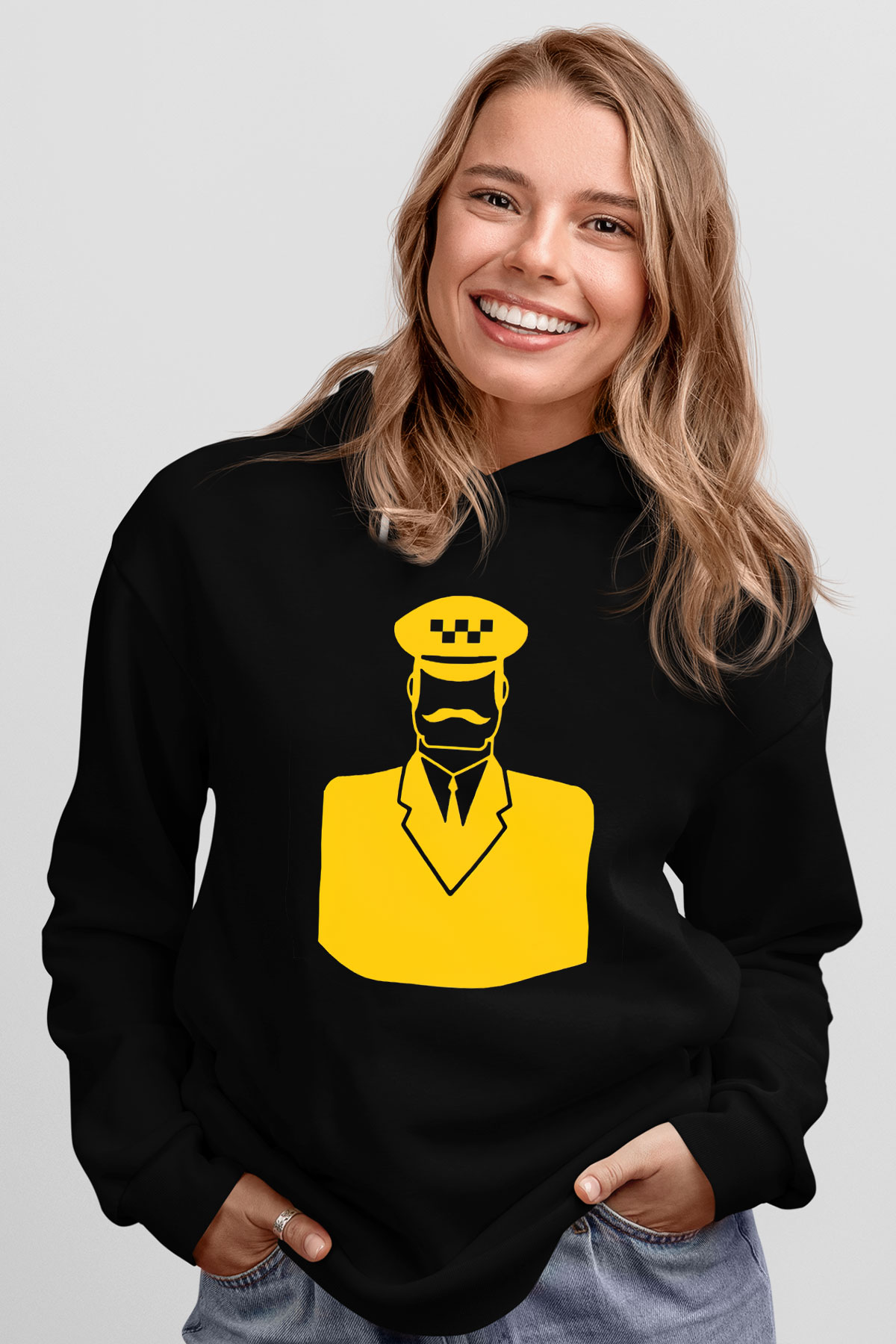 Taksici Siyah Unisex Kapşonlu Sweatshirt