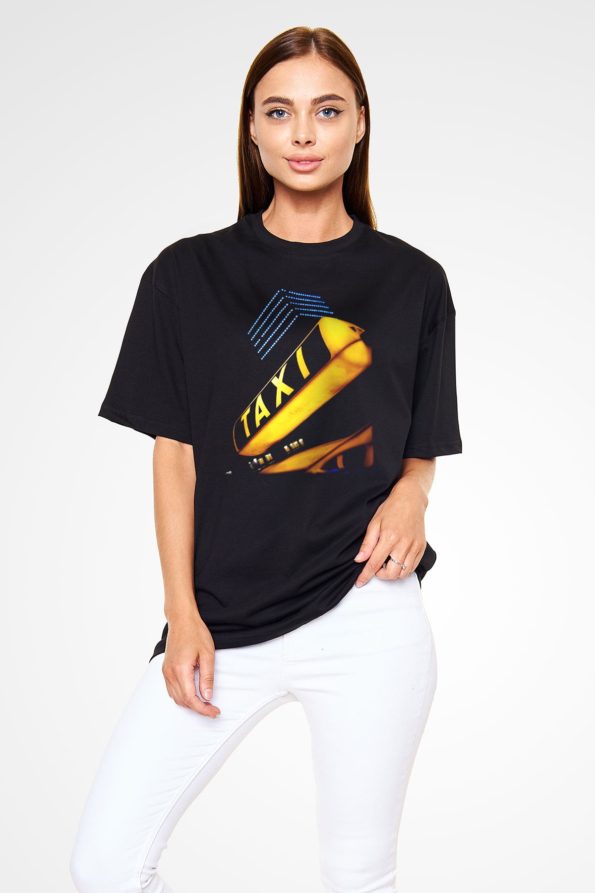 Taksici Siyah Unisex Oversize Tişört T-Shirt