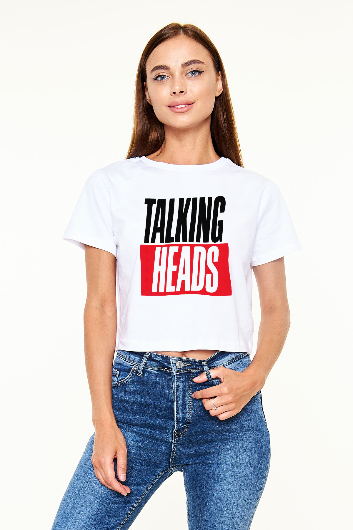 Talking Heads Beyaz Croptop Tişört