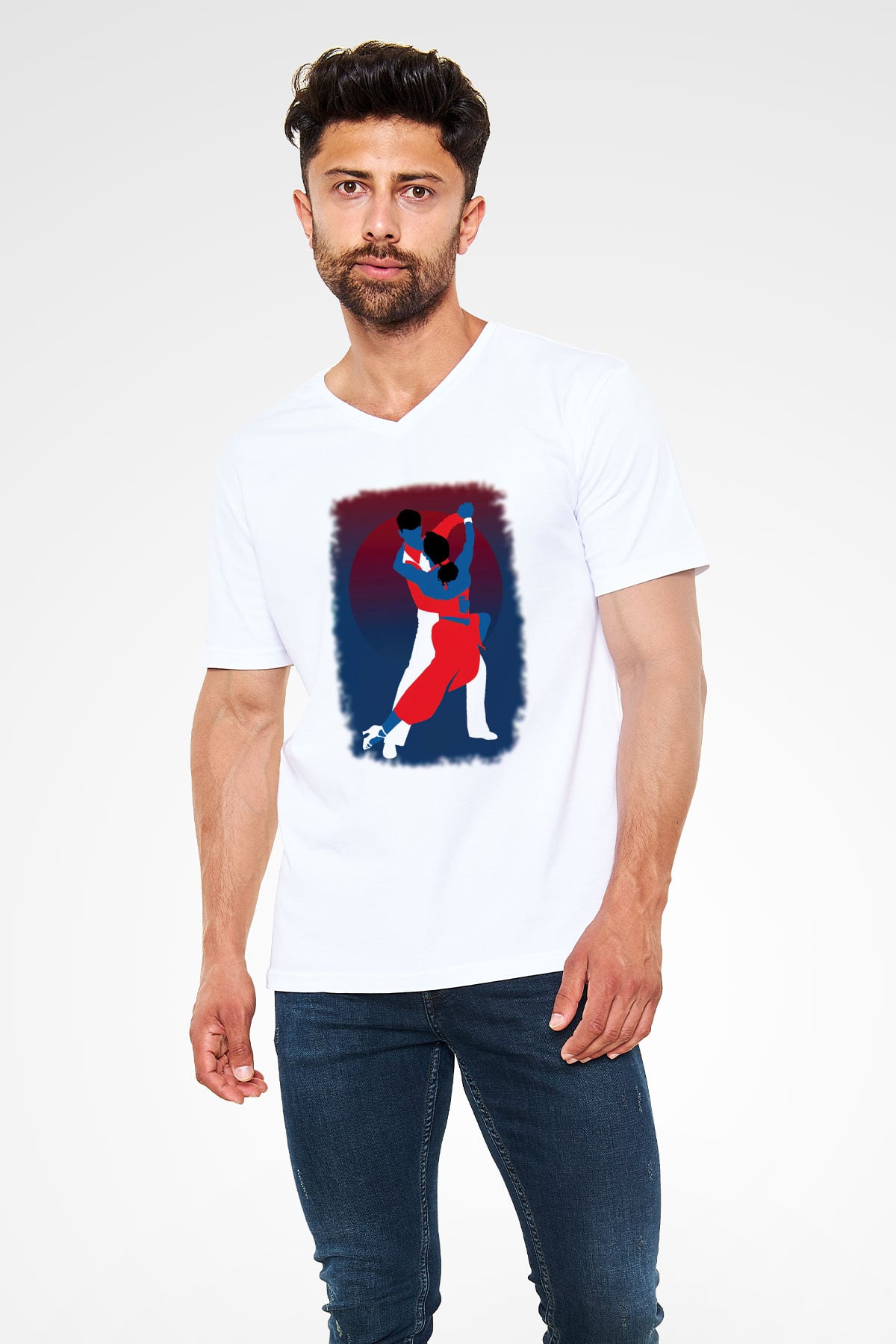 Tango Beyaz Unisex V Yaka Tişört