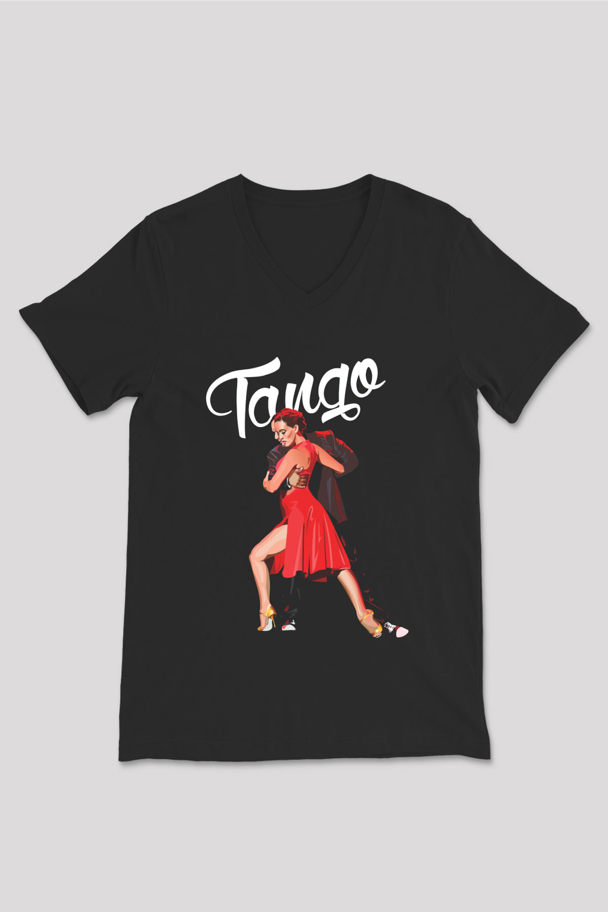 Tango Siyah Unisex V Yaka Tişört