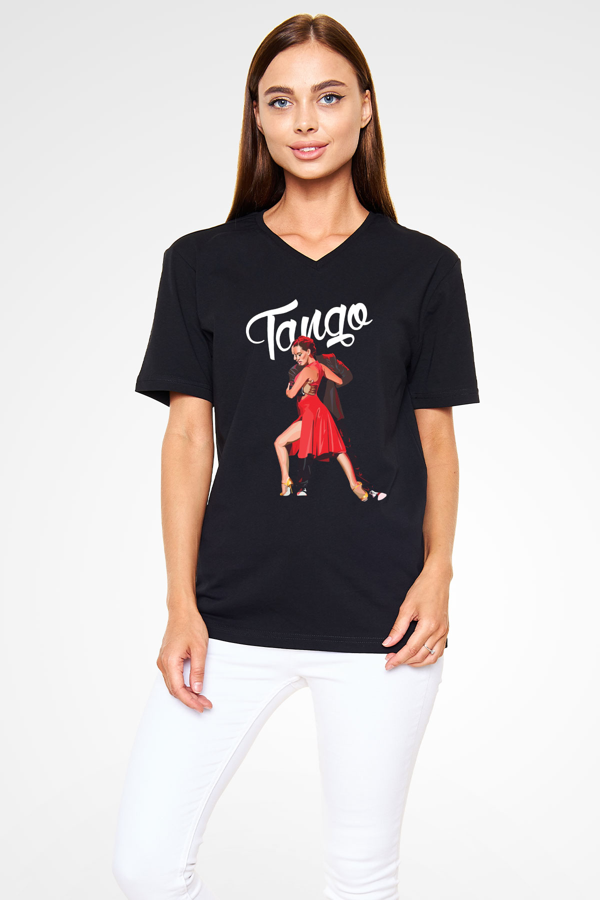 Tango Siyah Unisex V Yaka Tişört