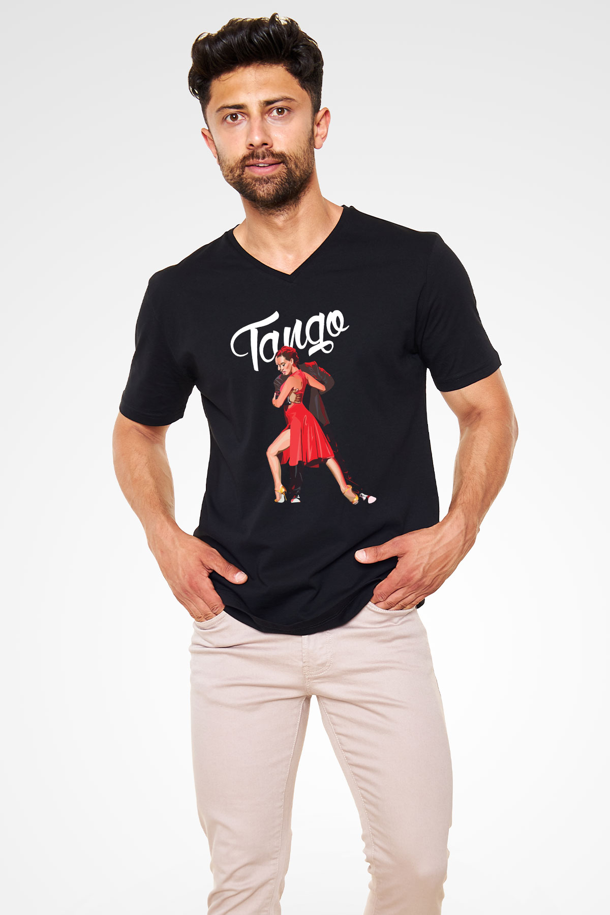 Tango Siyah Unisex V Yaka Tişört