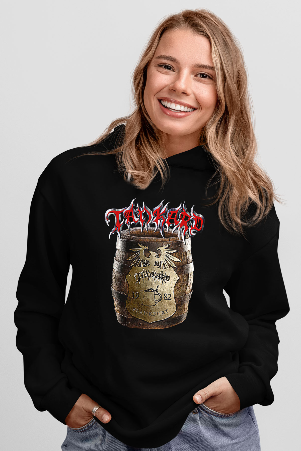 Tankard Baskılı Unisex Siyah Kapüşonlu Sweatshirt