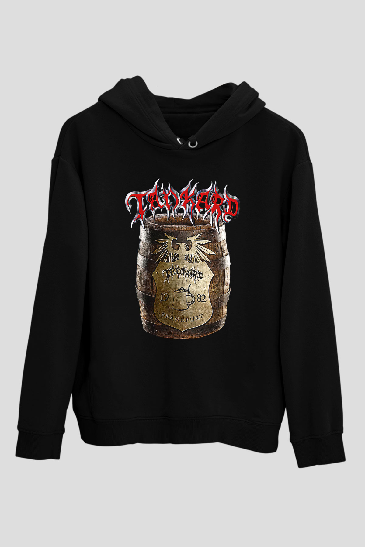 Tankard Baskılı Unisex Siyah Kapüşonlu Sweatshirt