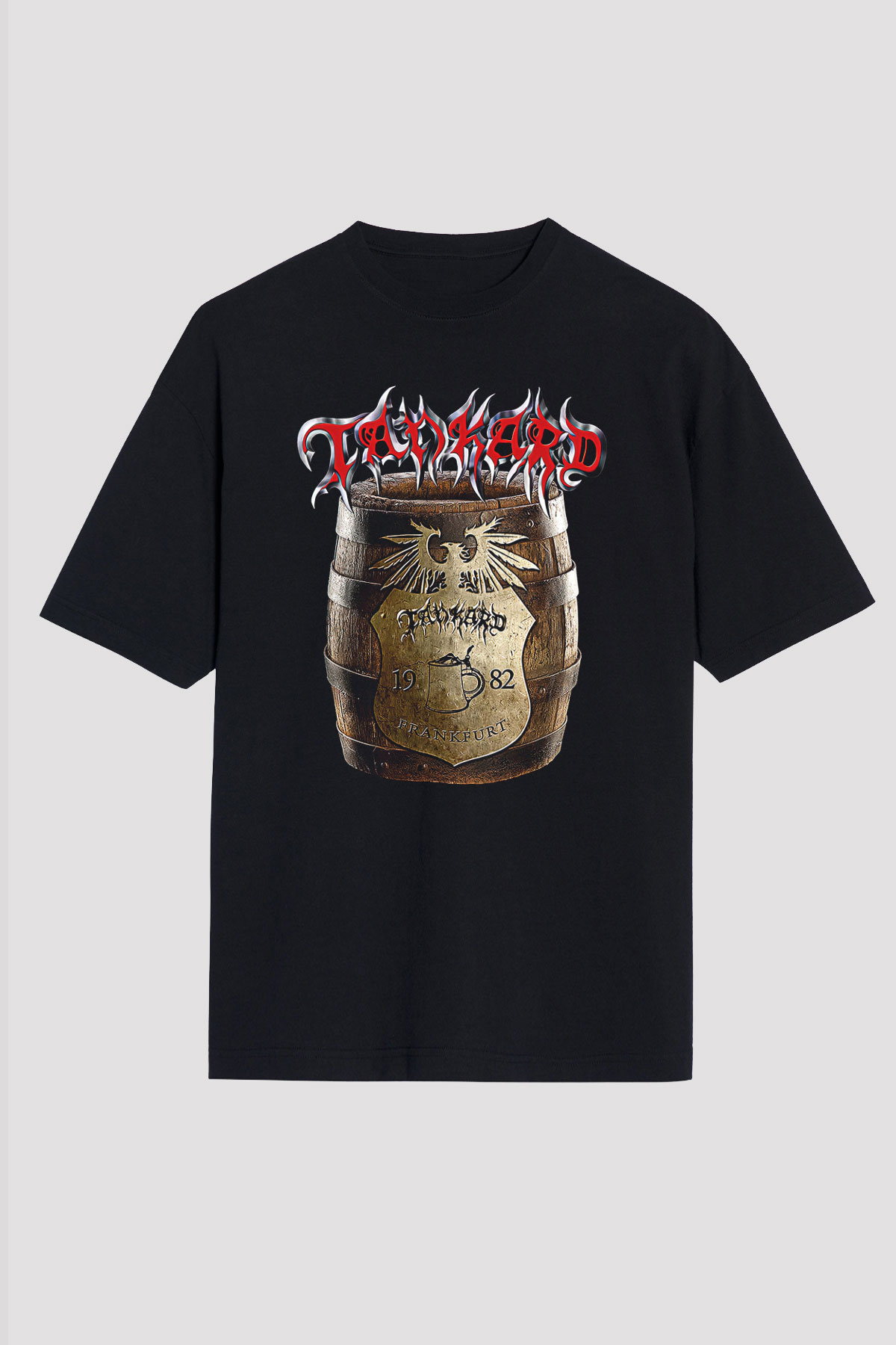 Tankard Baskılı Unisex Siyah Oversize Tişört - Tshirt
