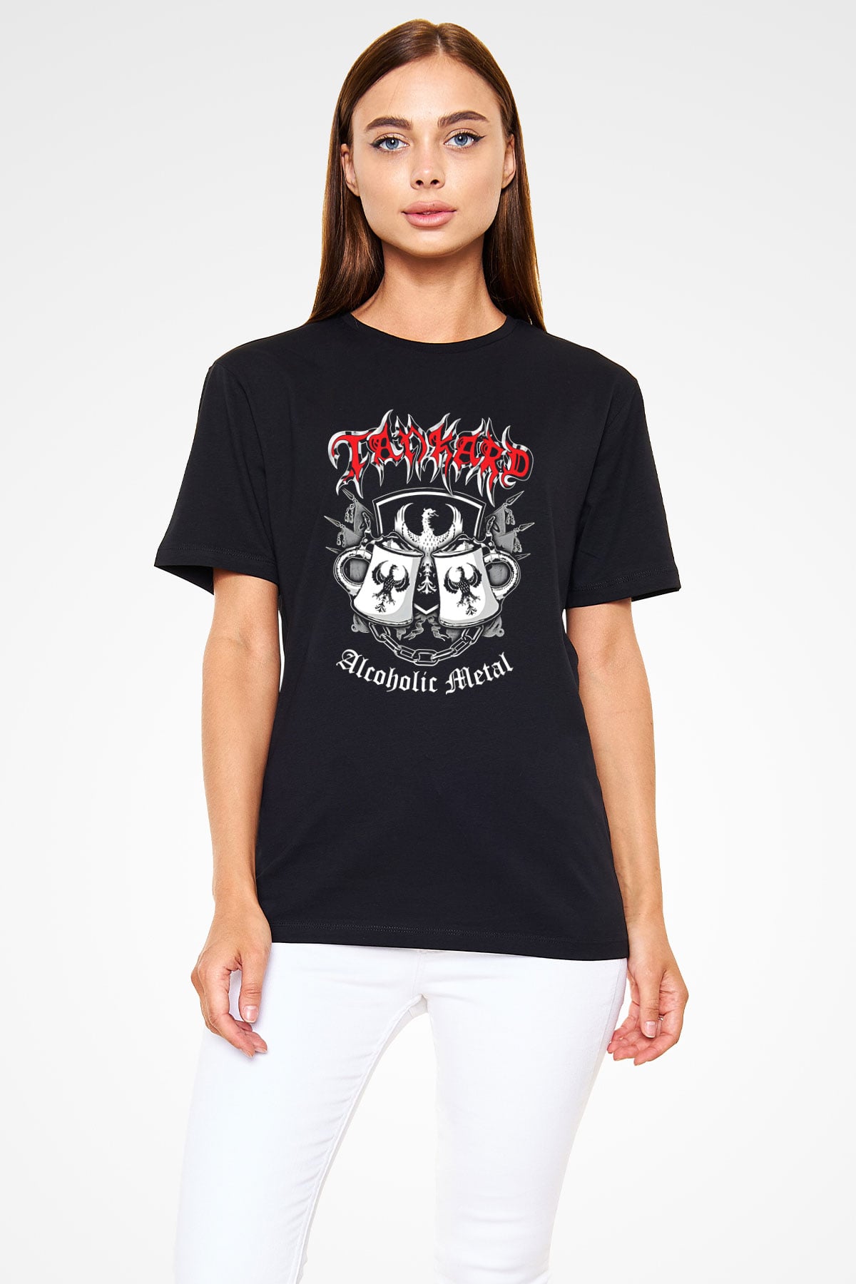 Tankard Baskılı Unisex Siyah Tişört - Tshirt