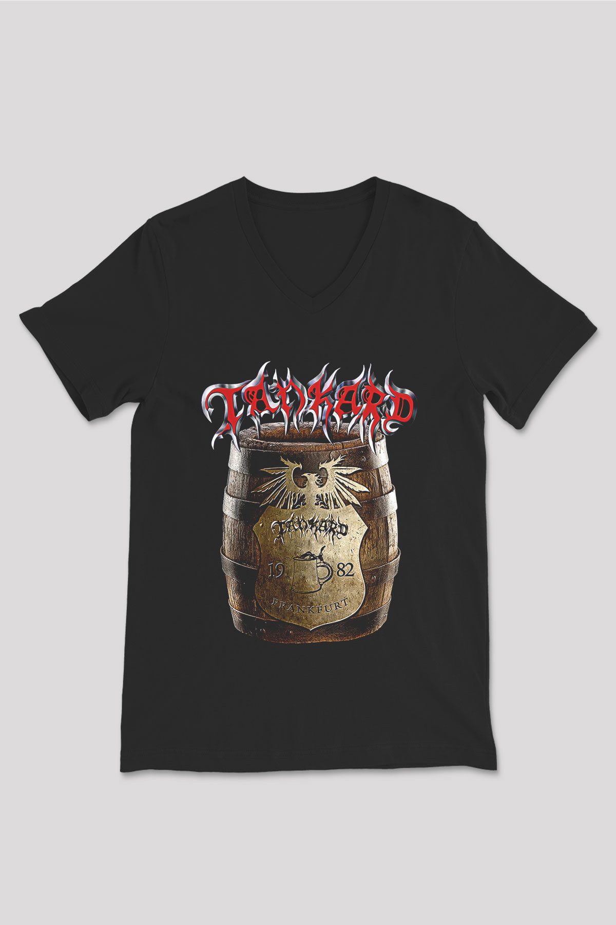 Tankard Baskılı Unisex Siyah V Yaka Tişört - Tshirt