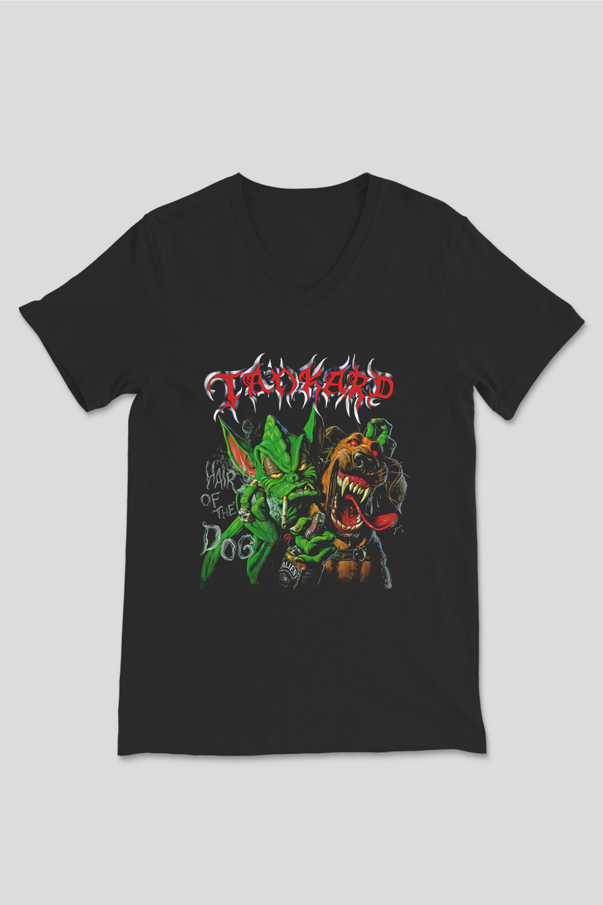 Tankard Baskılı Unisex Siyah V Yaka Tişört - Tshirt