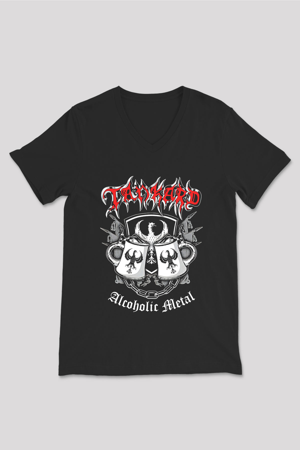 Tankard Baskılı Unisex Siyah V Yaka Tişört - Tshirt