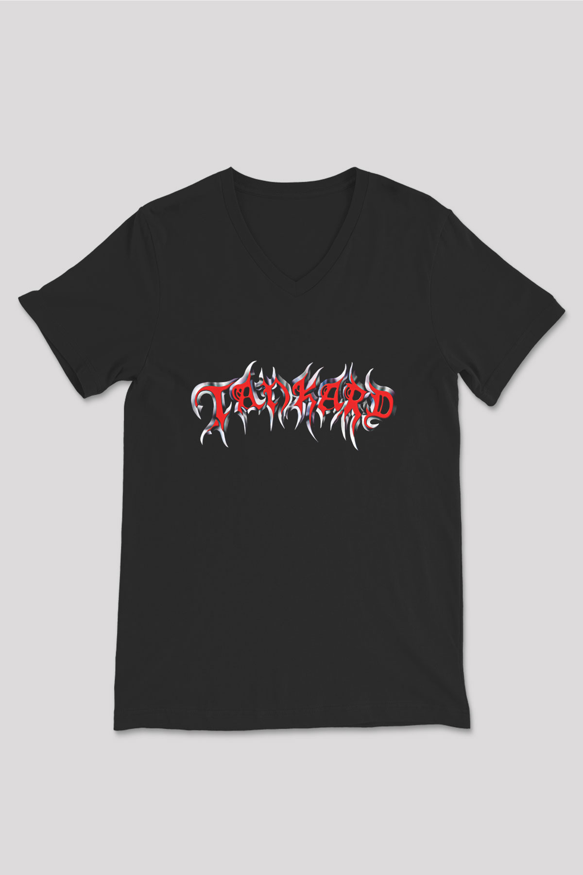 Tankard Baskılı Unisex Siyah V Yaka Tişört - Tshirt