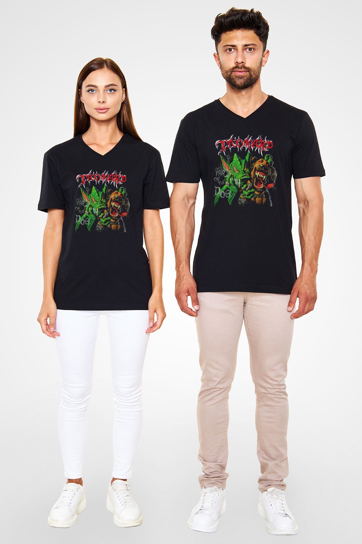 Tankard Baskılı Unisex Siyah V Yaka Tişört - Tshirt