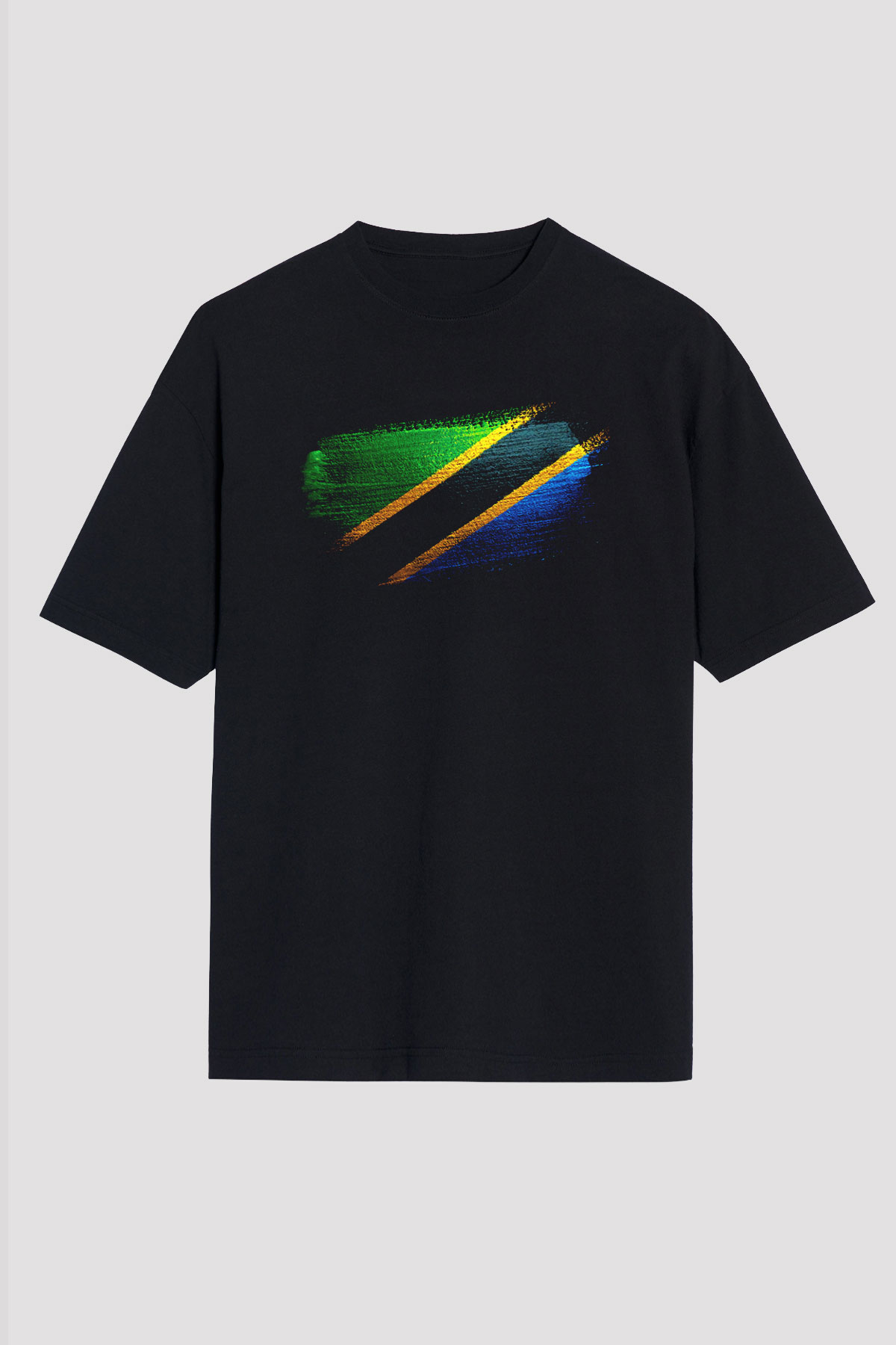 Tanzanya - Tanzania Bayrağı Baskılı Unisex Siyah Oversize Tişört