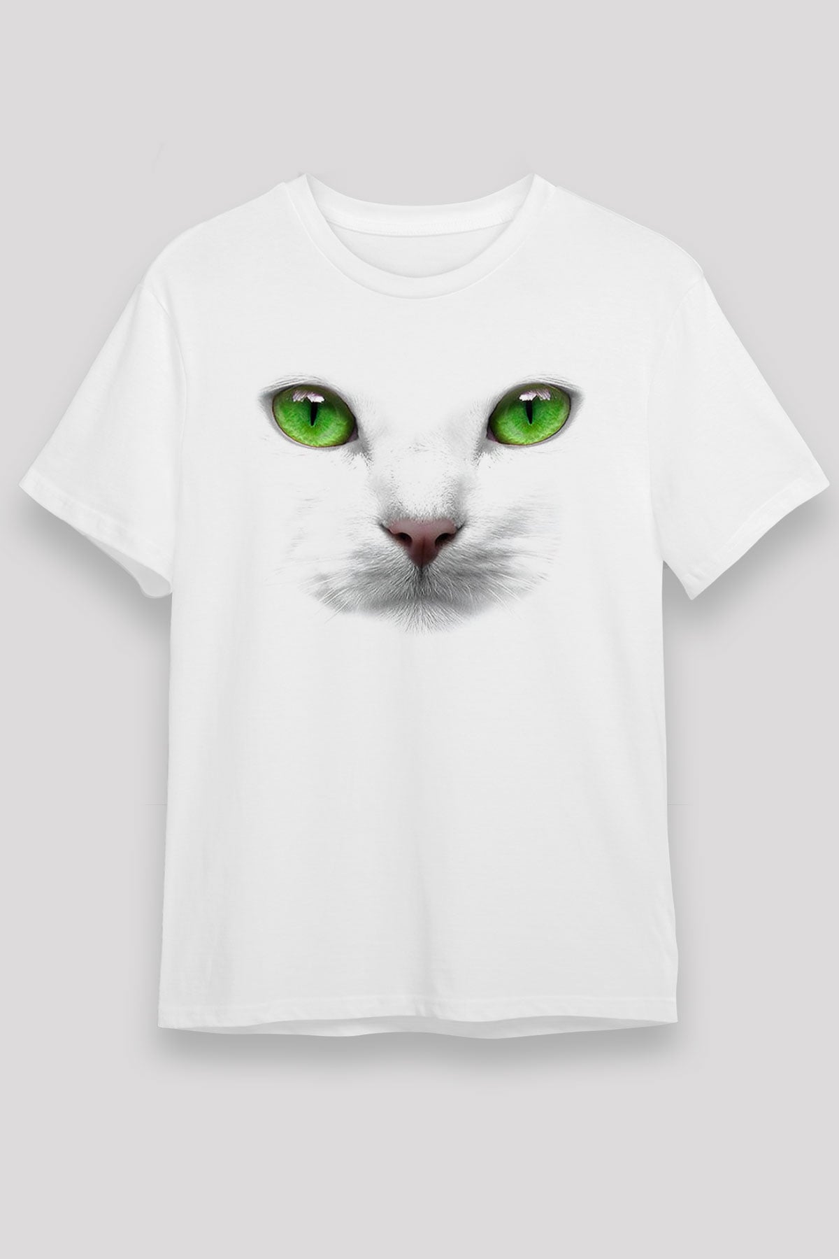 Beyaz Kedi Baskılı Unisex Beyaz Tişört