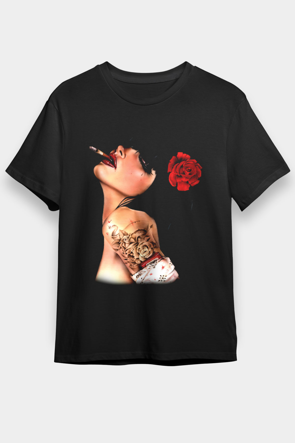 Sigara İçen Çingene Baskılı Unisex Siyah Tişört