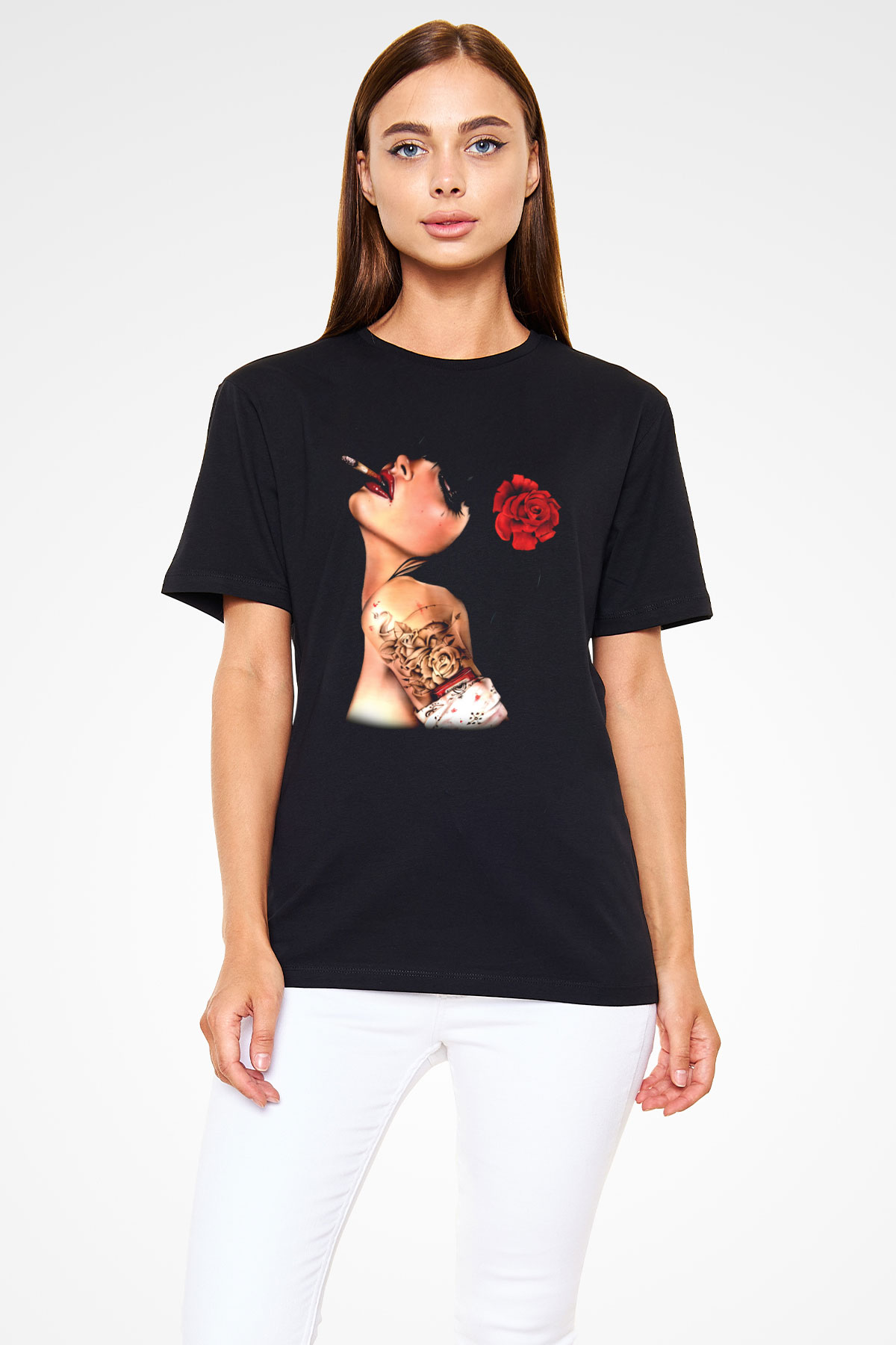Sigara İçen Çingene Baskılı Unisex Siyah Tişört