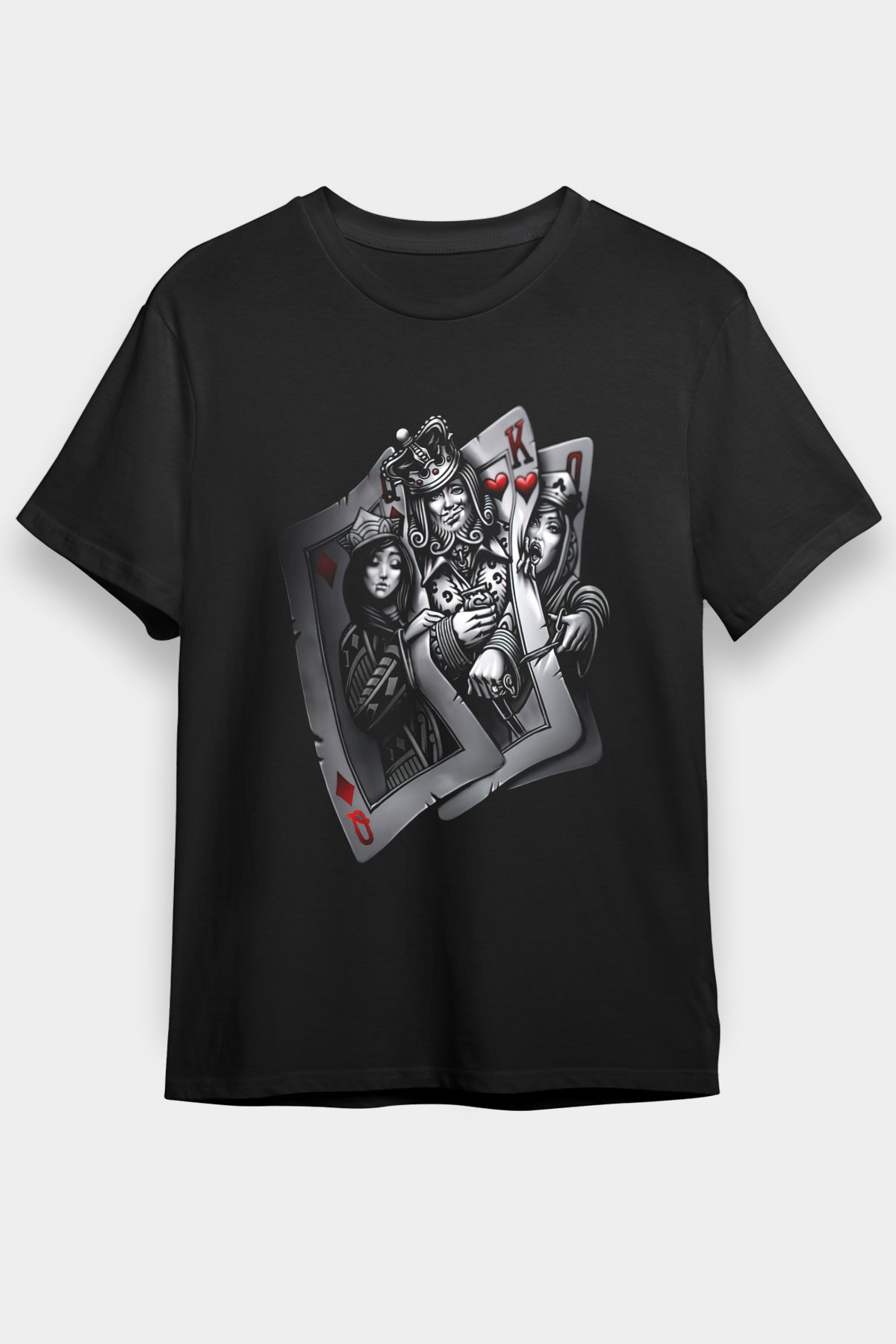 Poker Baskılı Unisex Siyah Tişört