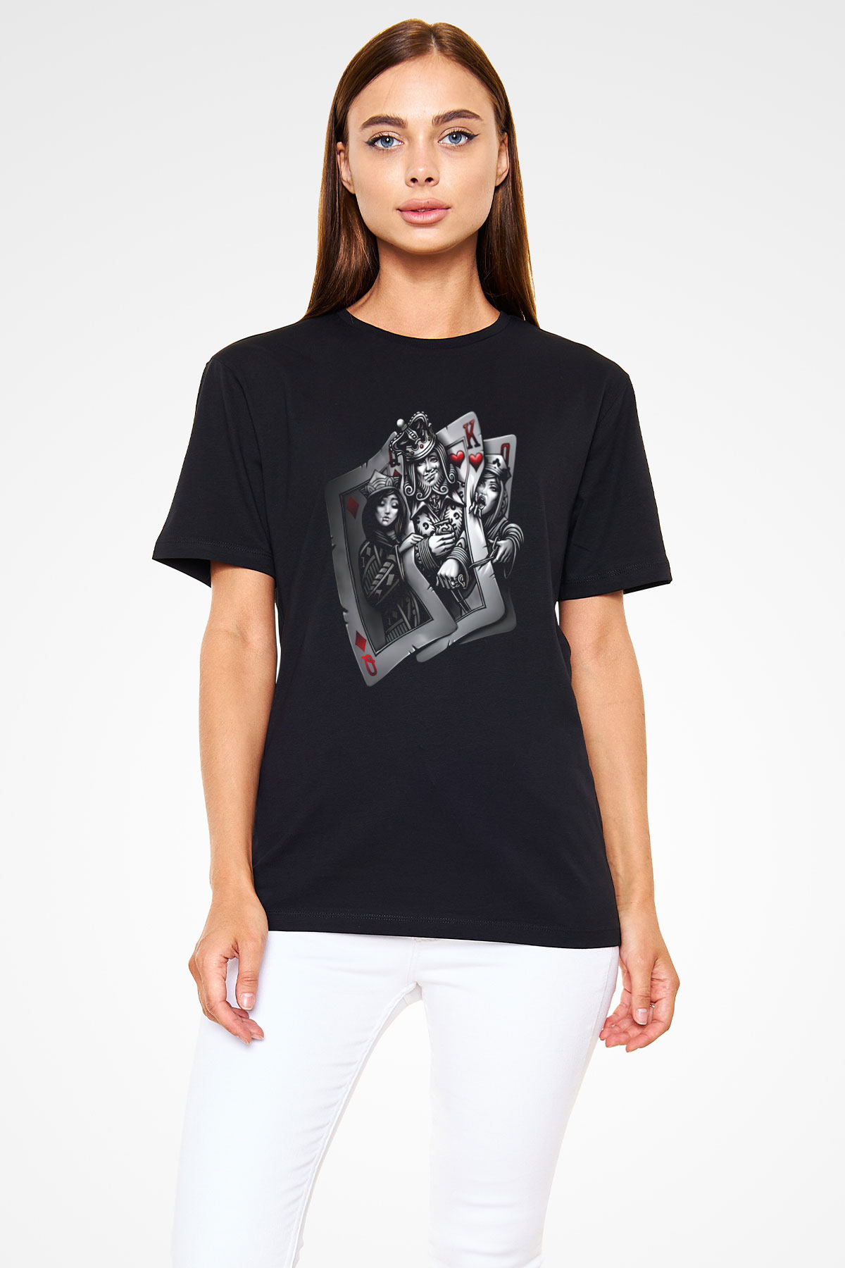 Poker Baskılı Unisex Siyah Tişört