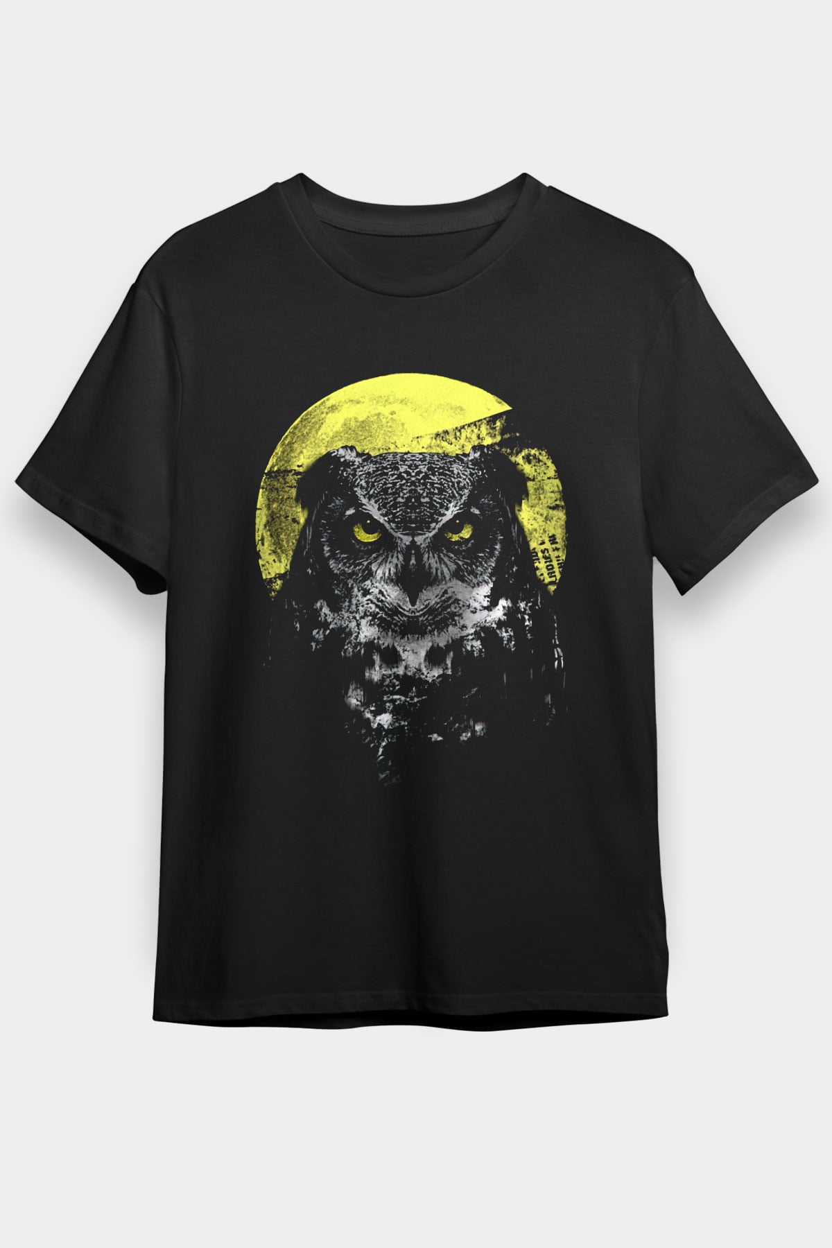 Baykuş Baskılı Unisex Siyah Tişört