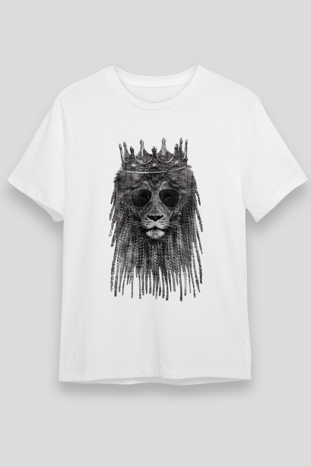Gözlüklü Aslan Baskılı Unisex Beyaz Tişört