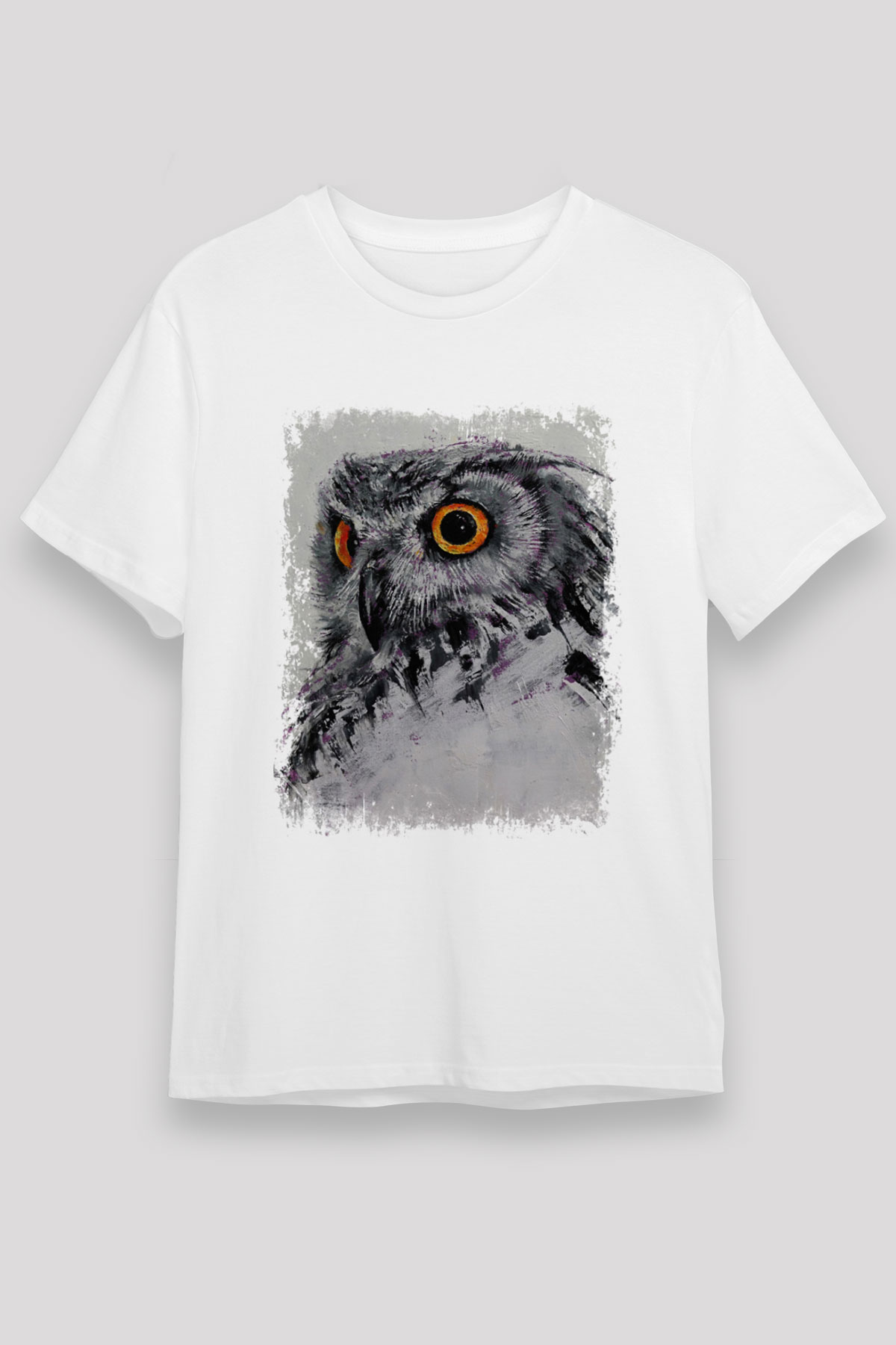 Baykuş Baskılı Unisex Beyaz Tişört