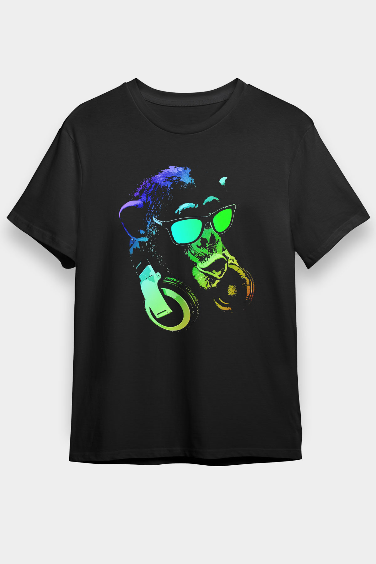 DJ Şempanze Baskılı Unisex Siyah Tişört