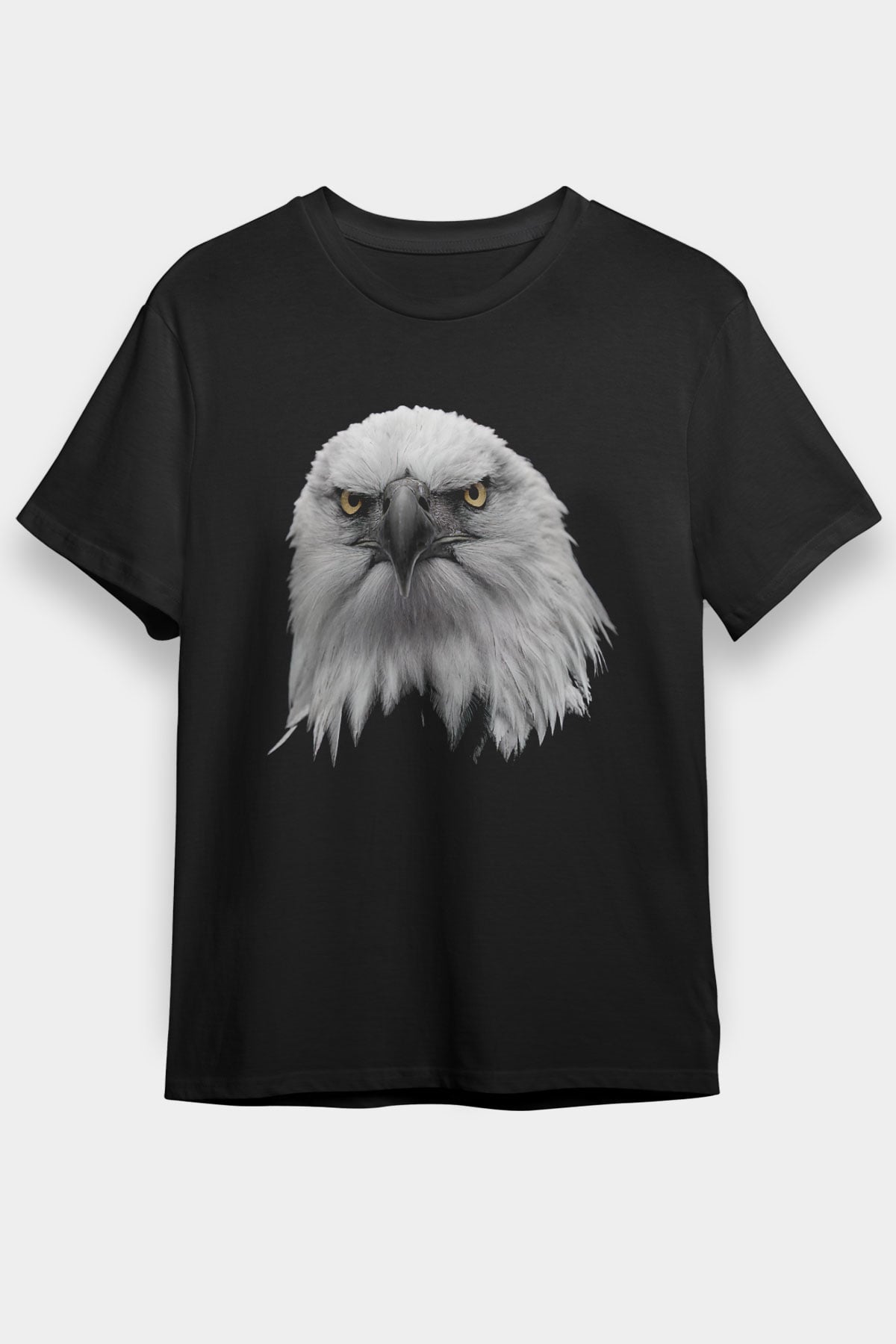 Beyaz Başlı Kartal Baskılı Unisex Siyah Tişört