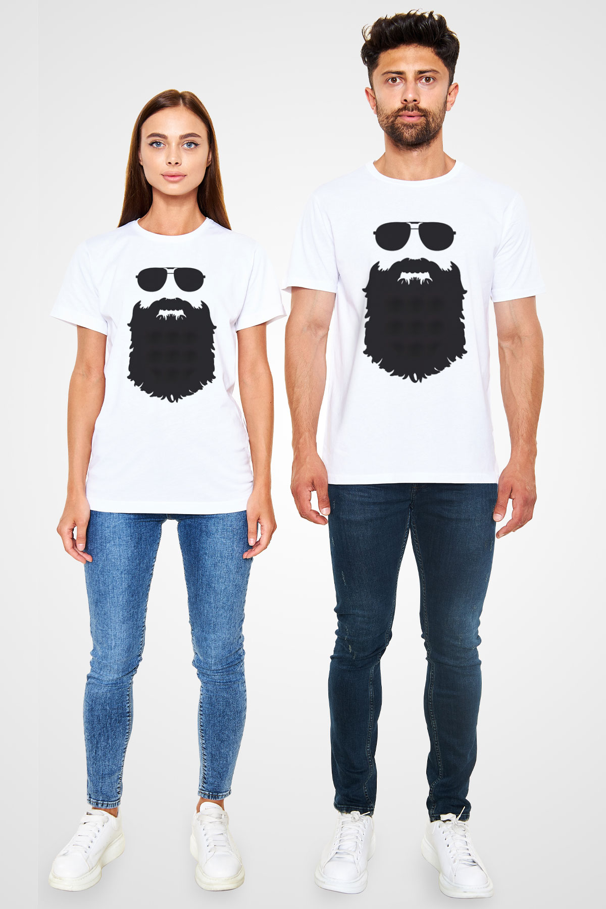 Uzun Sakal Baskılı Unisex Beyaz Tişört