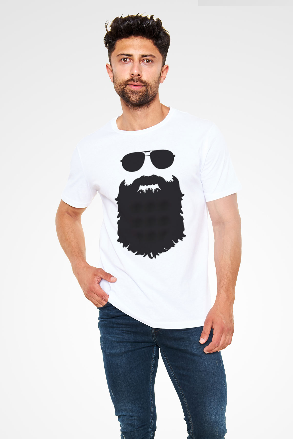 Uzun Sakal Baskılı Unisex Beyaz Tişört