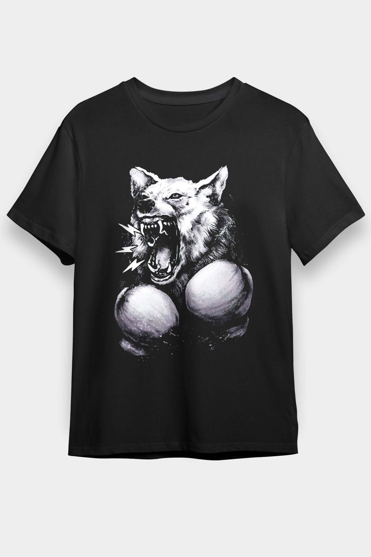 Boksör Kurt Baskılı Unisex Siyah Tişört
