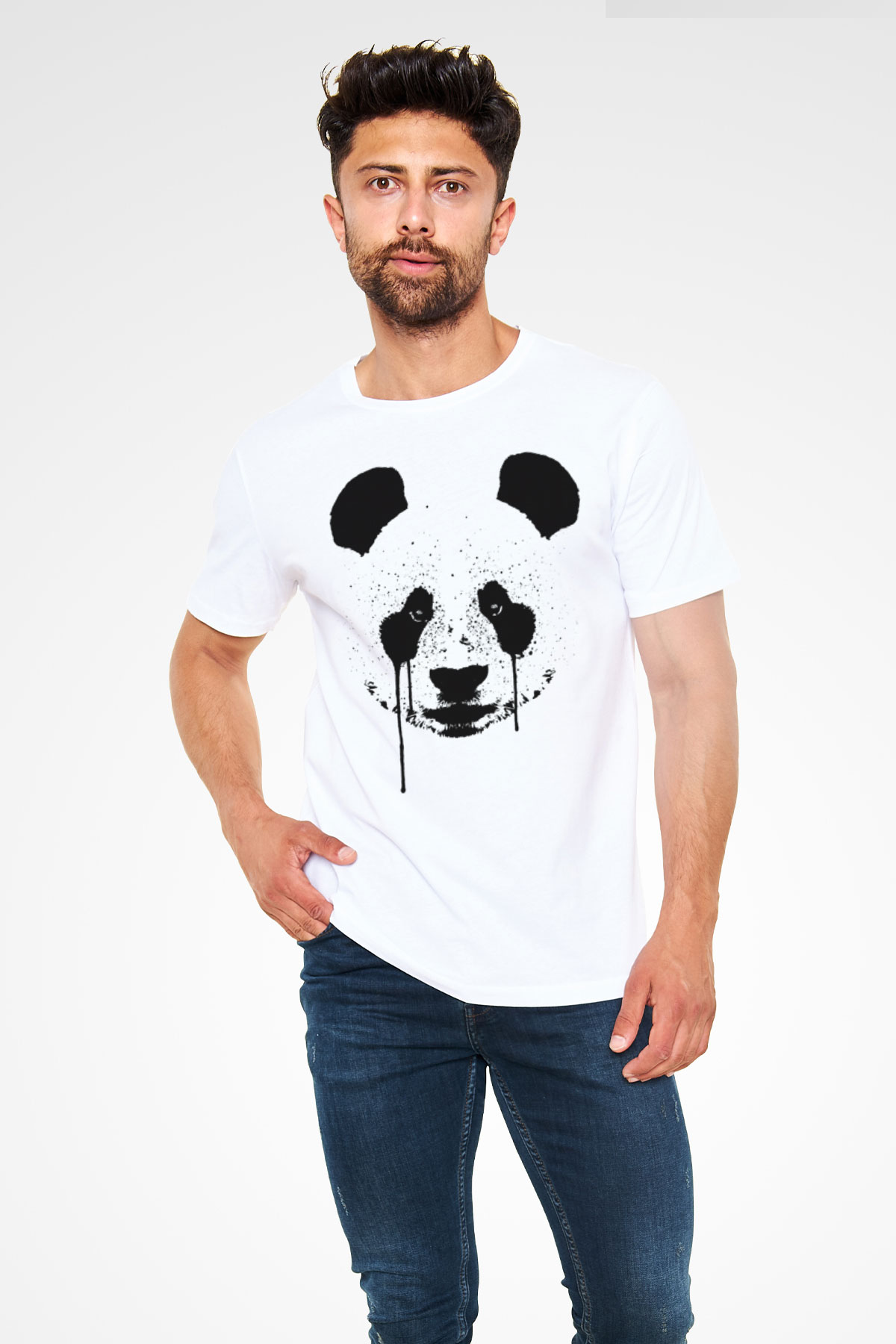Ağlayan Panda Baskılı Unisex Beyaz Tişört