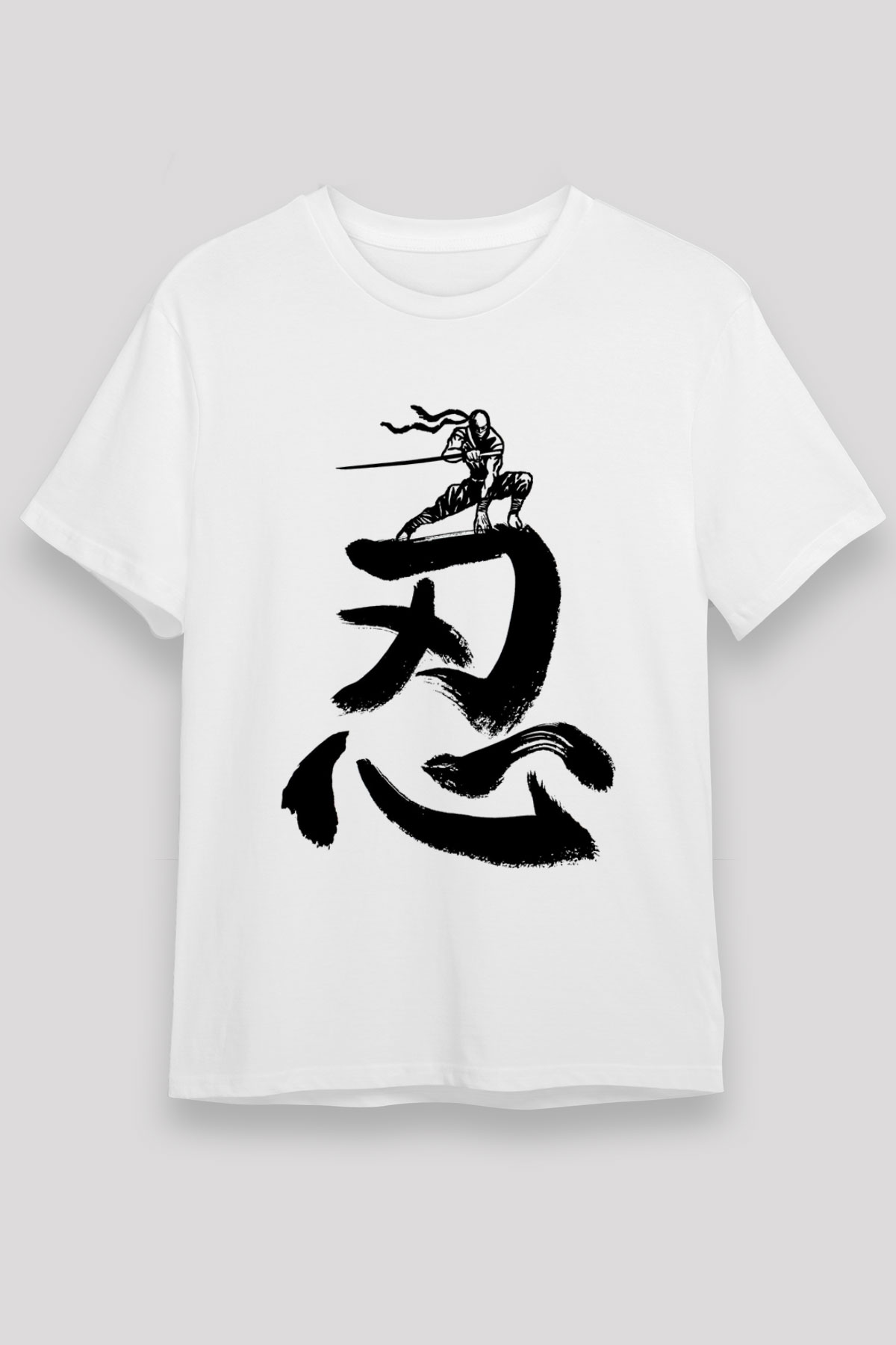 Ninja Baskılı Unisex Beyaz Tişört