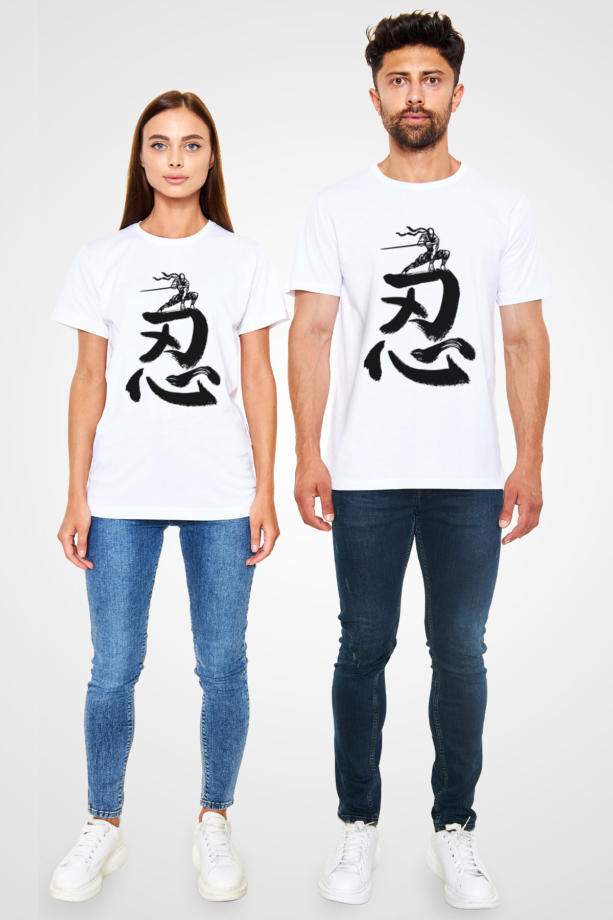 Ninja Baskılı Unisex Beyaz Tişört