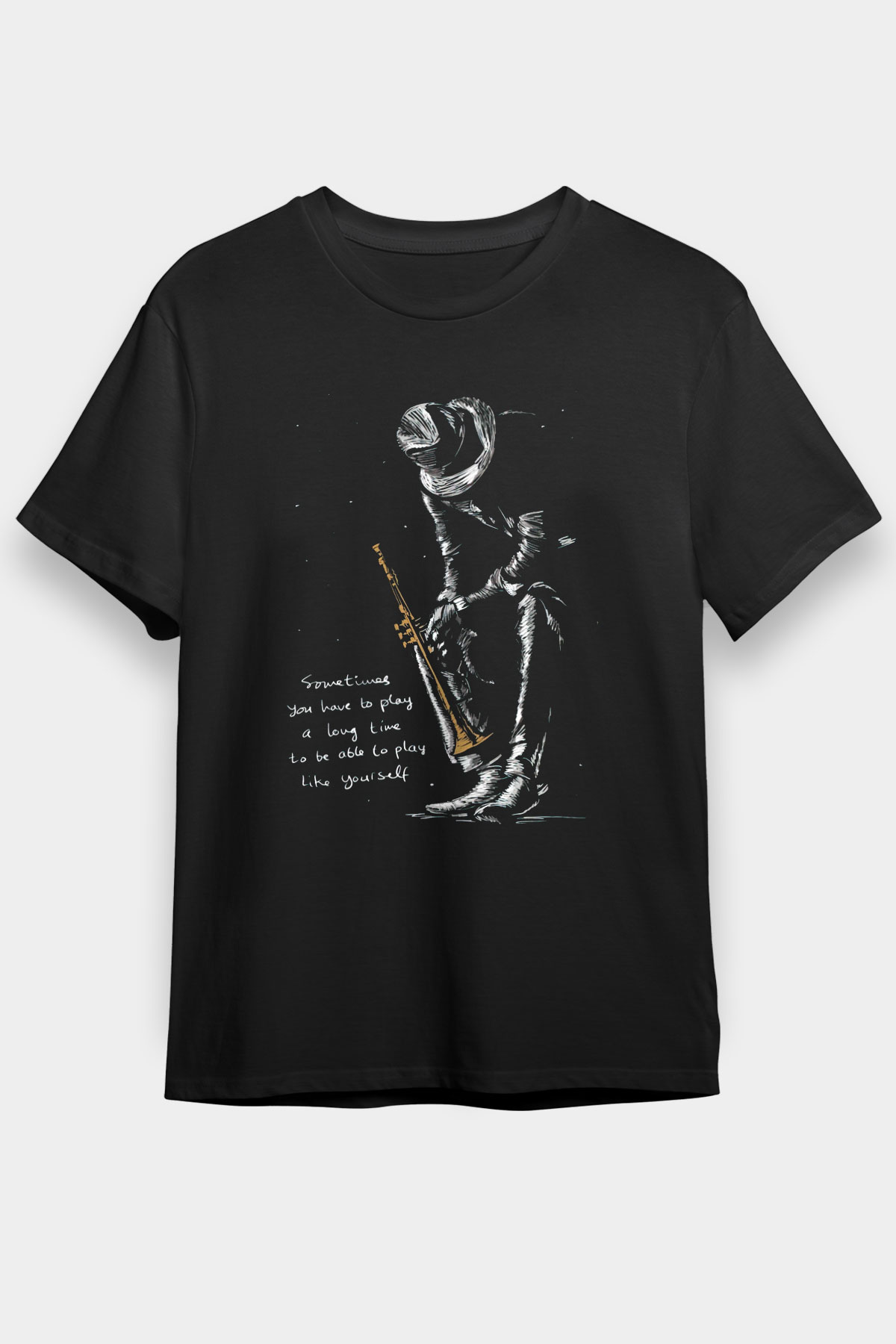 Müzisyen Baskılı Unisex Siyah Tişört