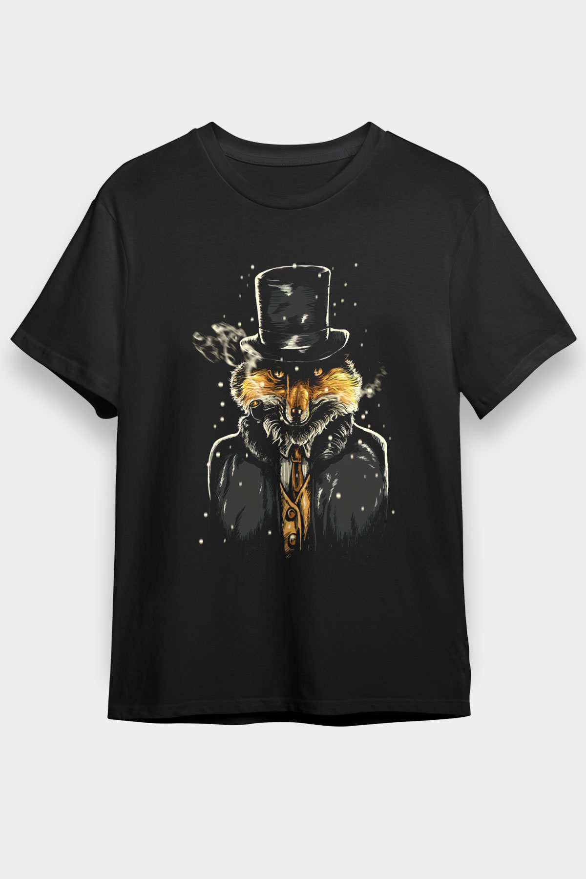 Sherlock Tilki Baskılı Unisex Siyah Tişört
