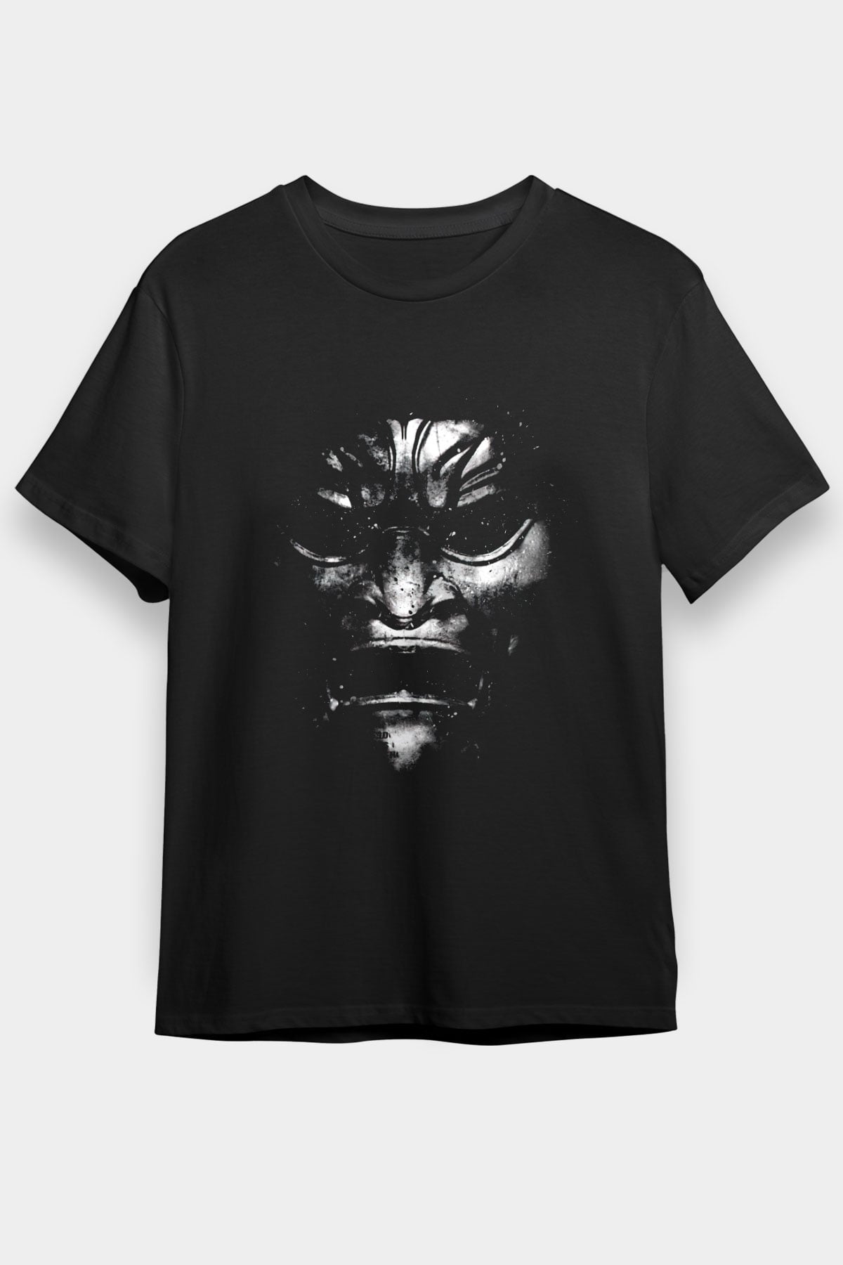 Samuray Maskesi Baskılı Unisex Siyah Tişört