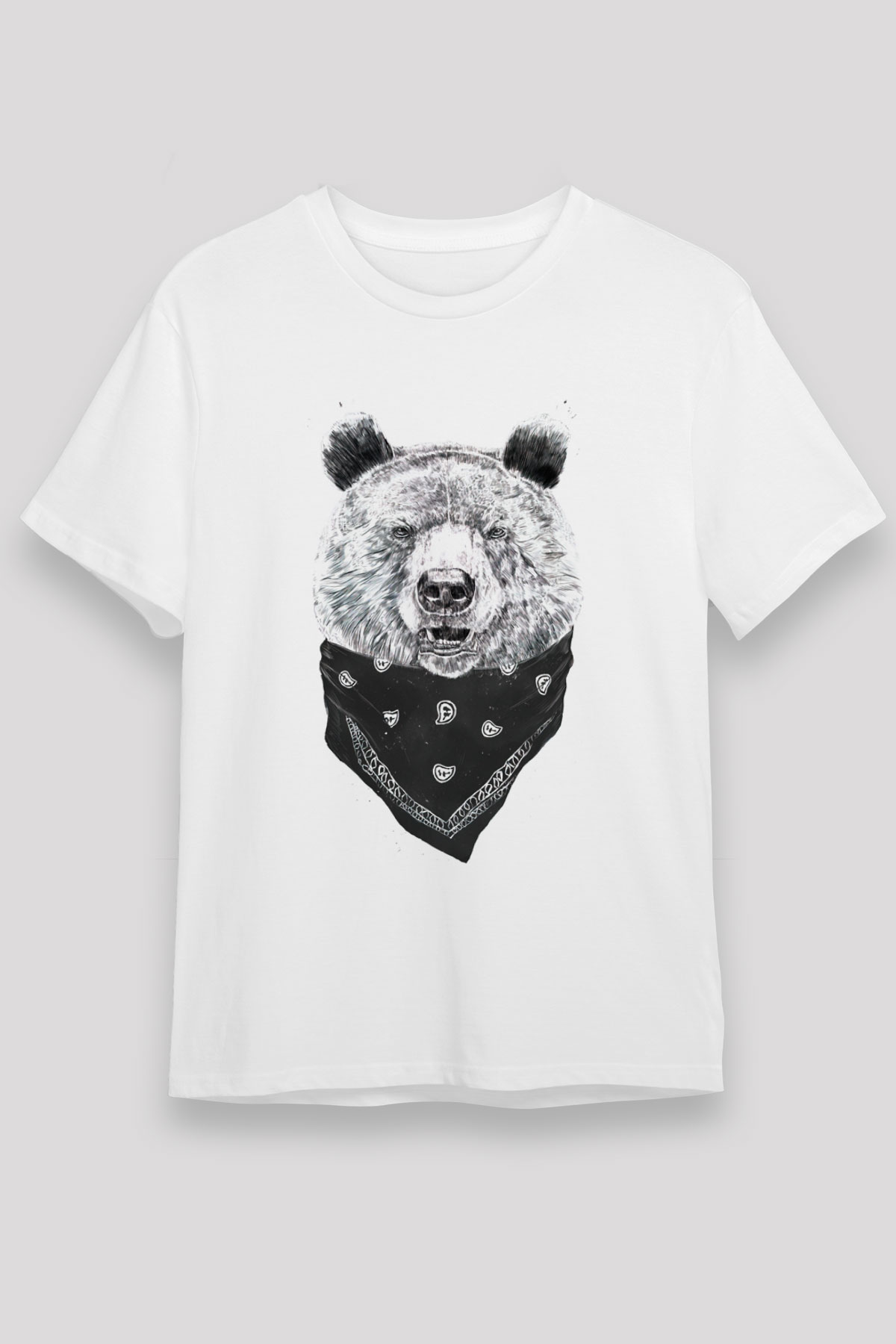 Bandanalı Panda Baskılı Unisex Beyaz Tişört