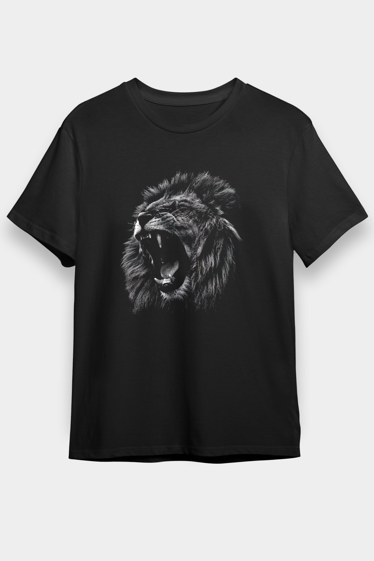 Aslan Baskılı Unisex Siyah Tişört
