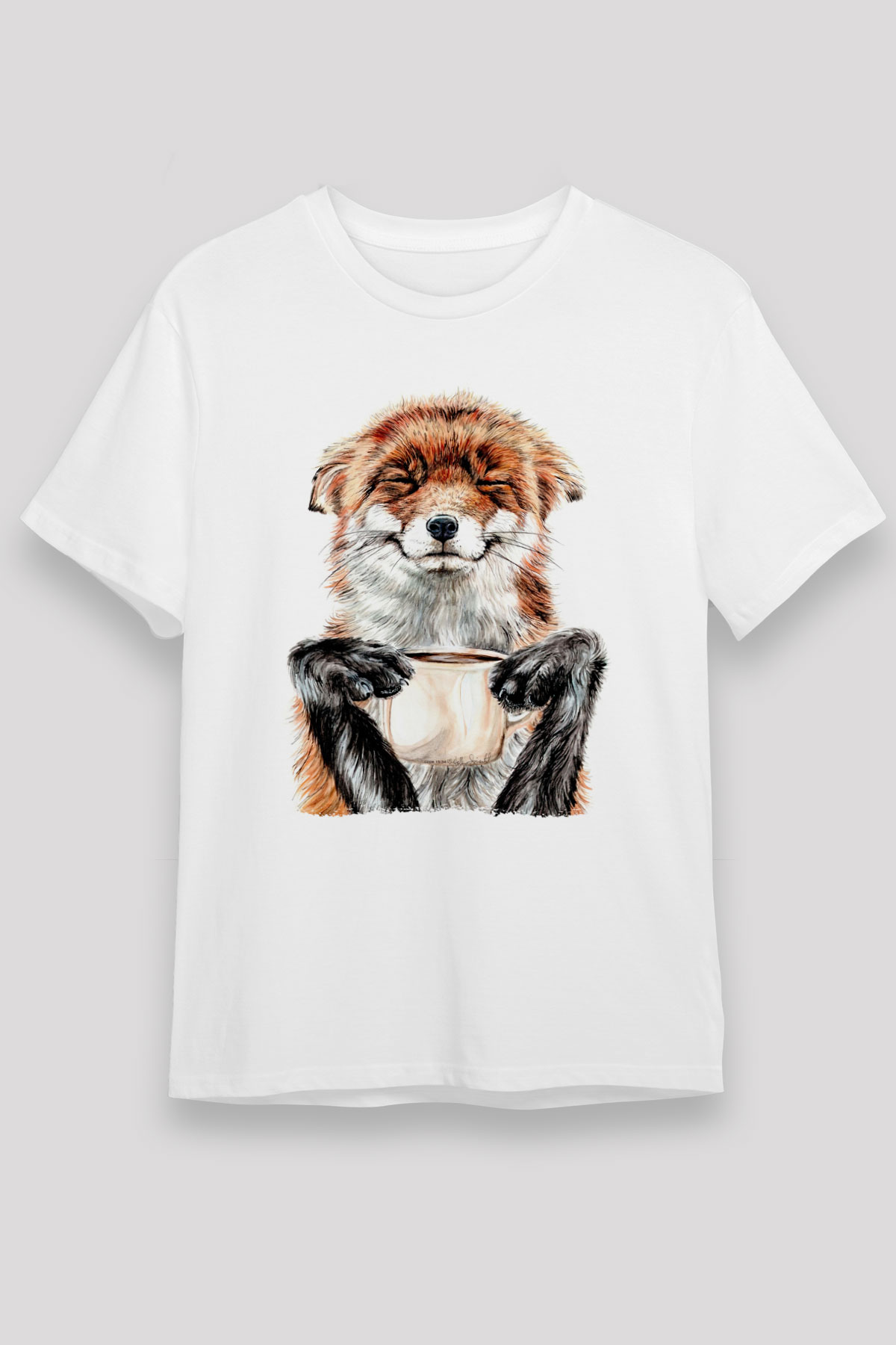 Kahve Kolik Baskılı Unisex Beyaz Tişört