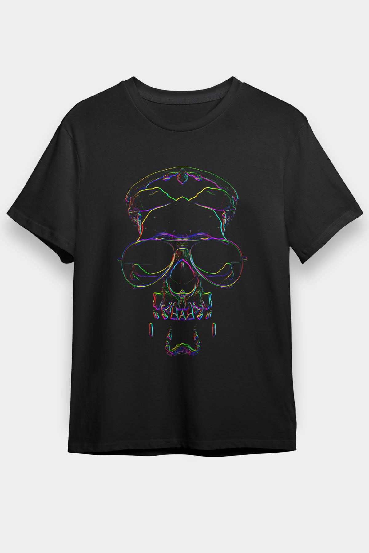Neon Kurukafa Baskılı Unisex Siyah Tişört