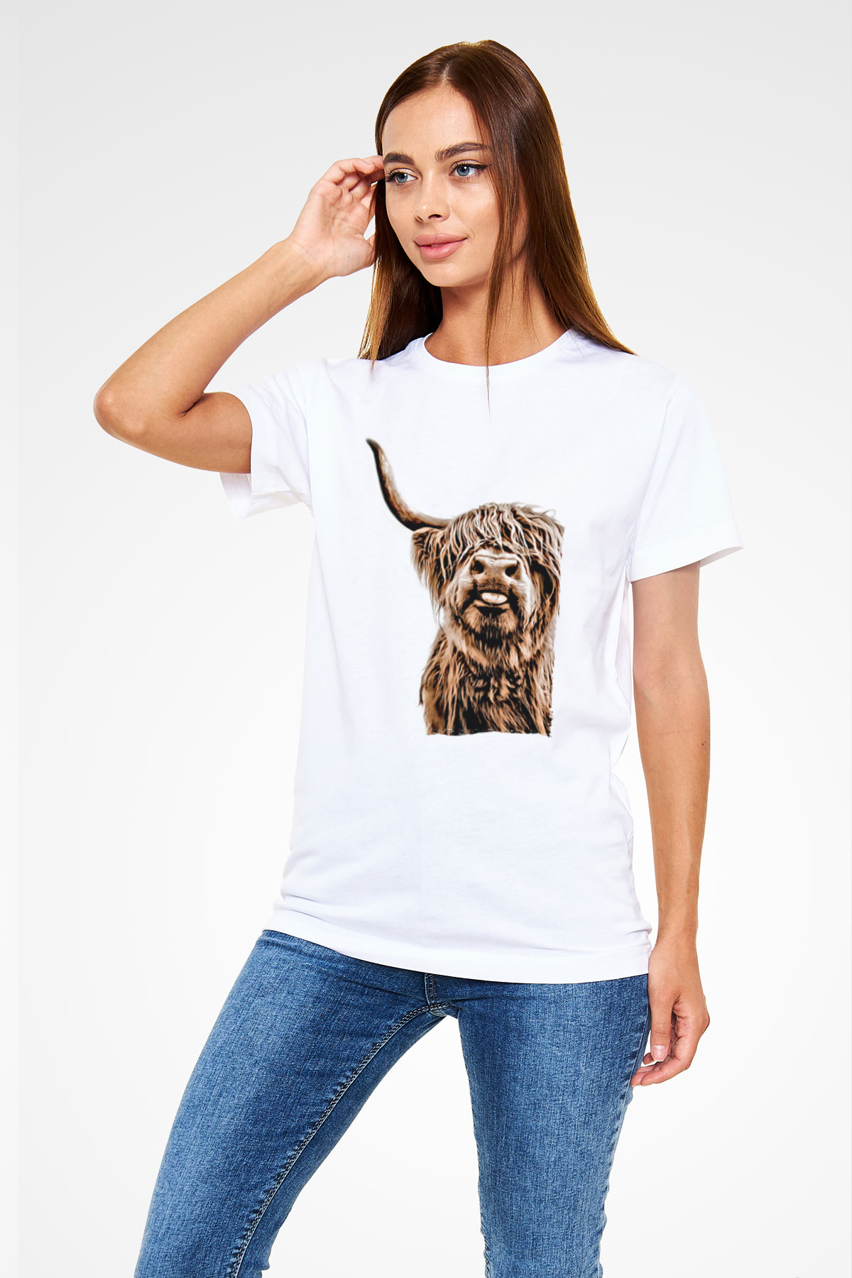 Lama Baskılı Unisex Beyaz Tişört