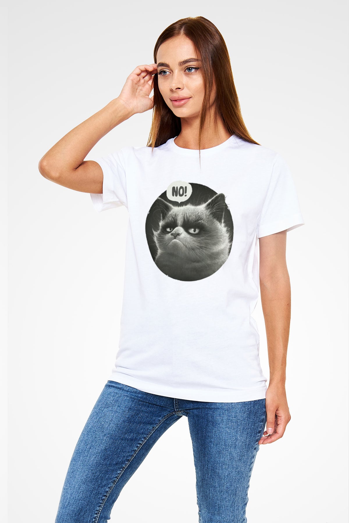 No Cat Baskılı Unisex Beyaz Tişört