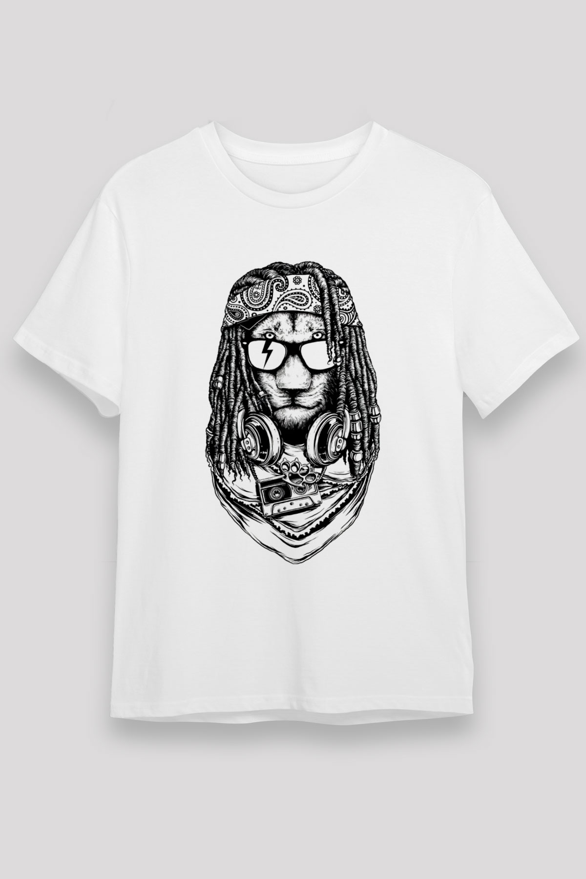 Hippi Kaplan Baskılı Unisex Beyaz Tişört