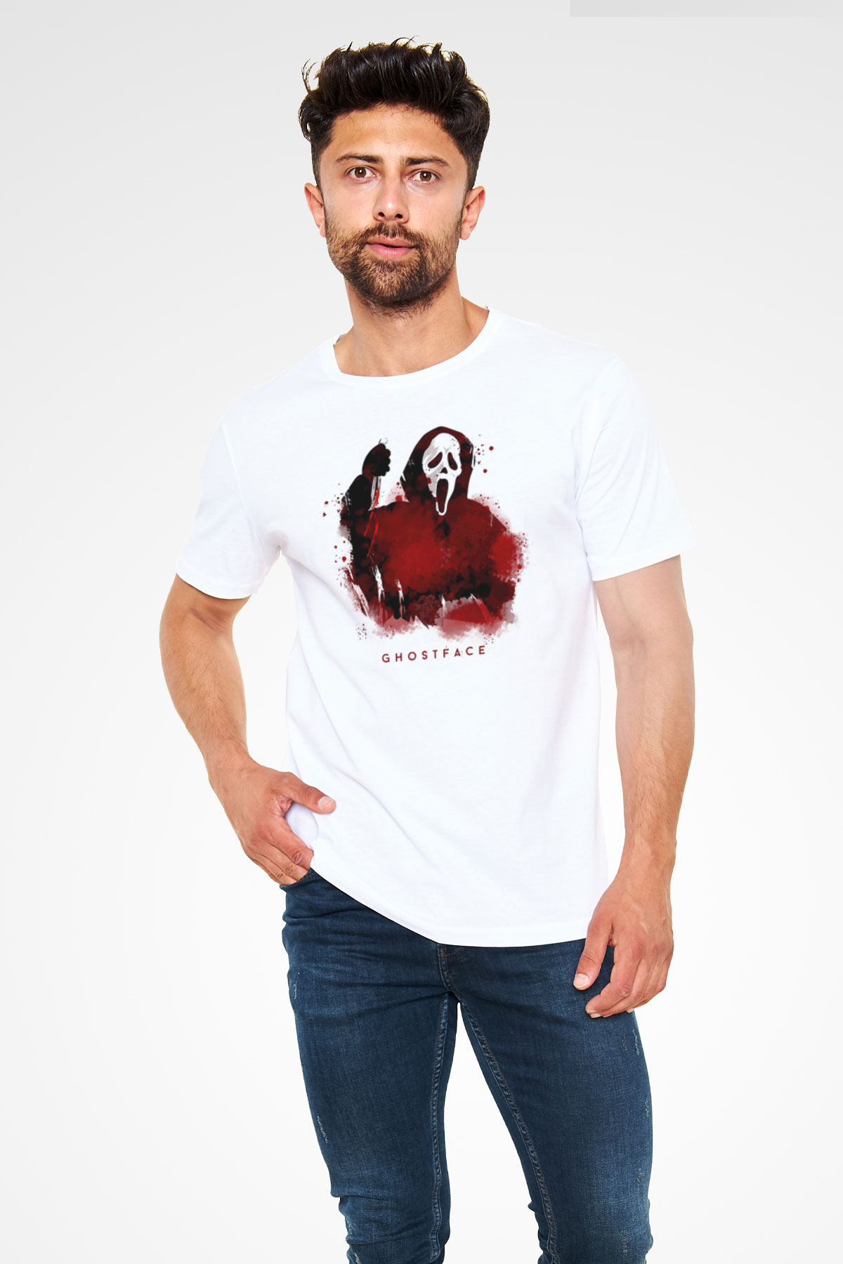 Scream Baskılı Unisex Beyaz Tişört