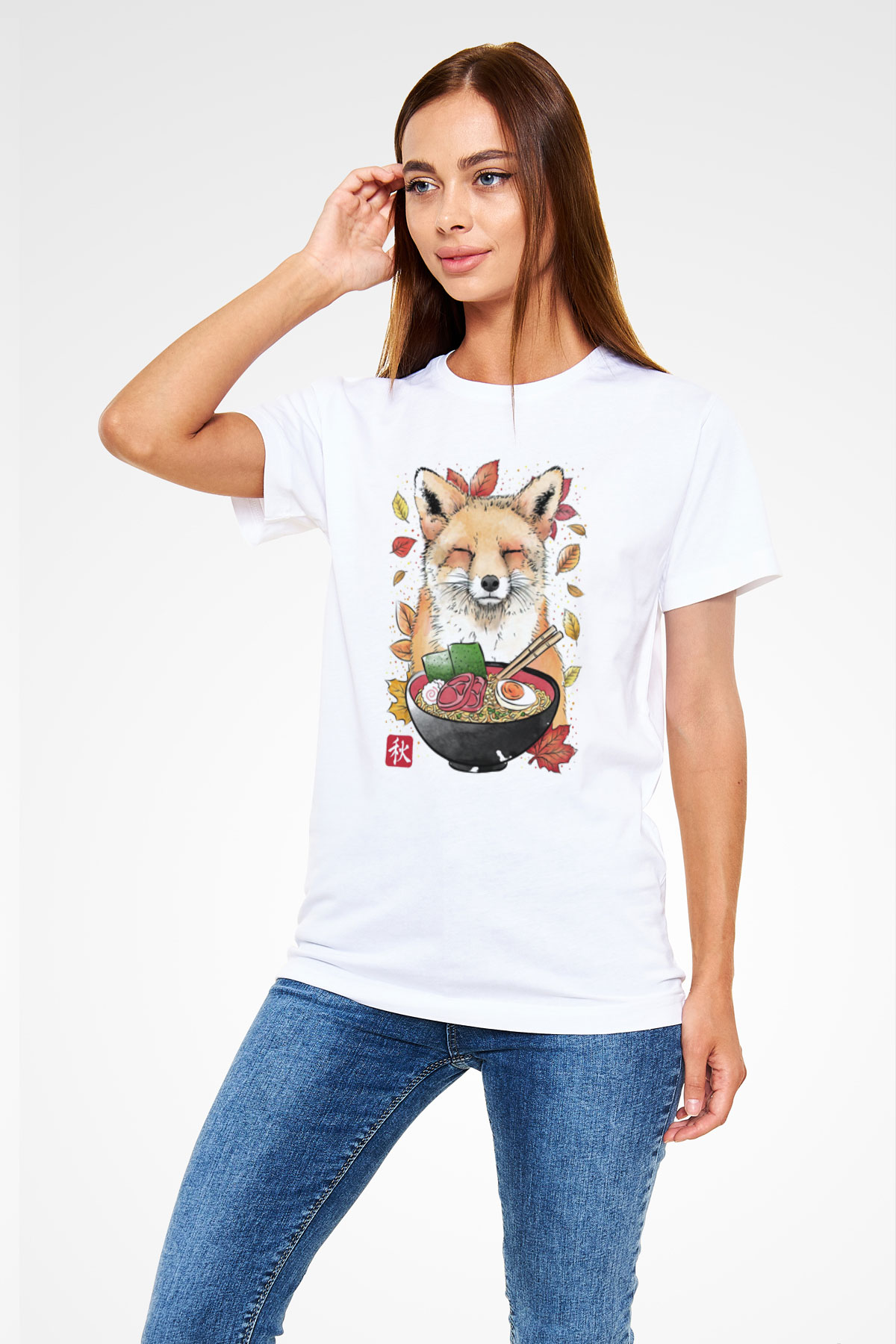 Tilki Baskılı Unisex Beyaz Tişört